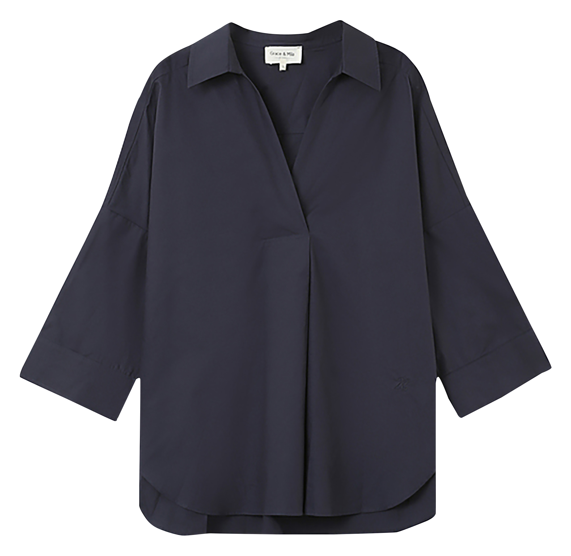 Loose-fit cotton V-neck blouse Blue