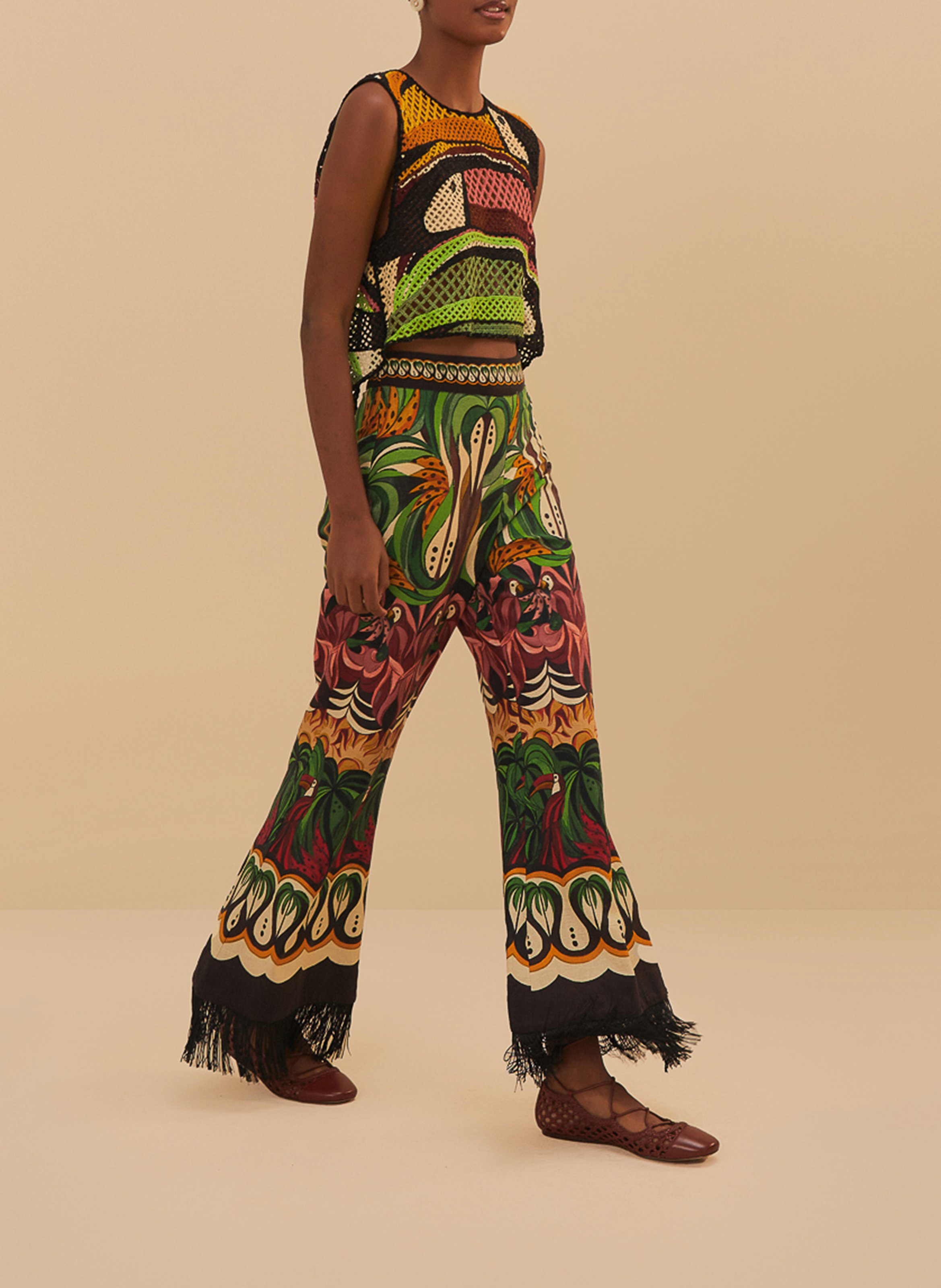 Wide-leg linen-blend pants Multicolored