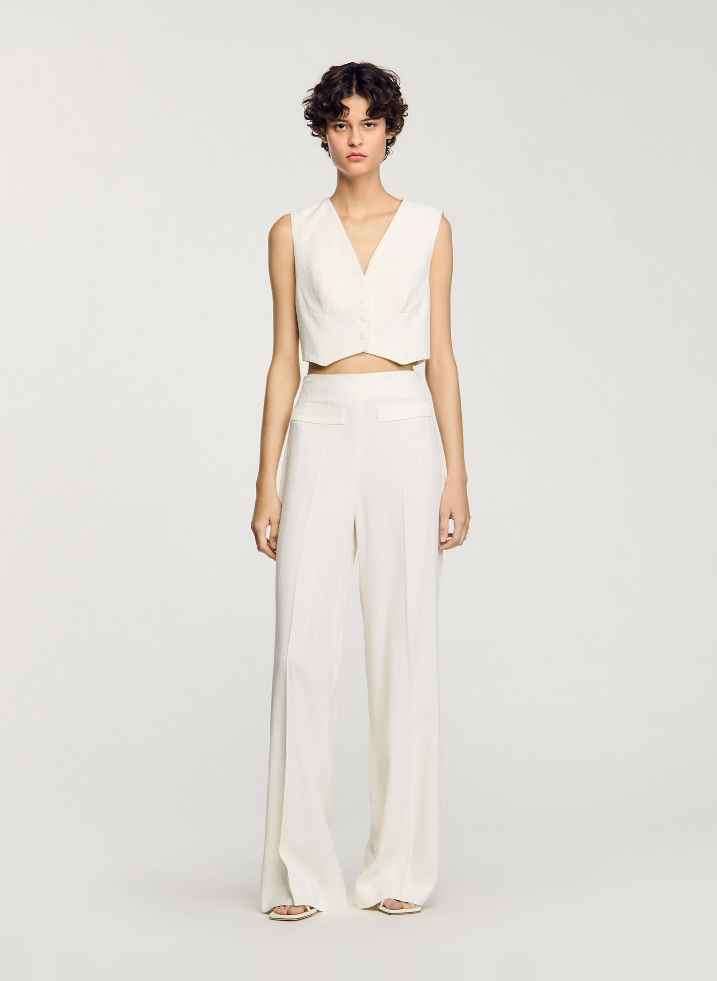 Gestreept colbert met pailletten SANDRO Wit