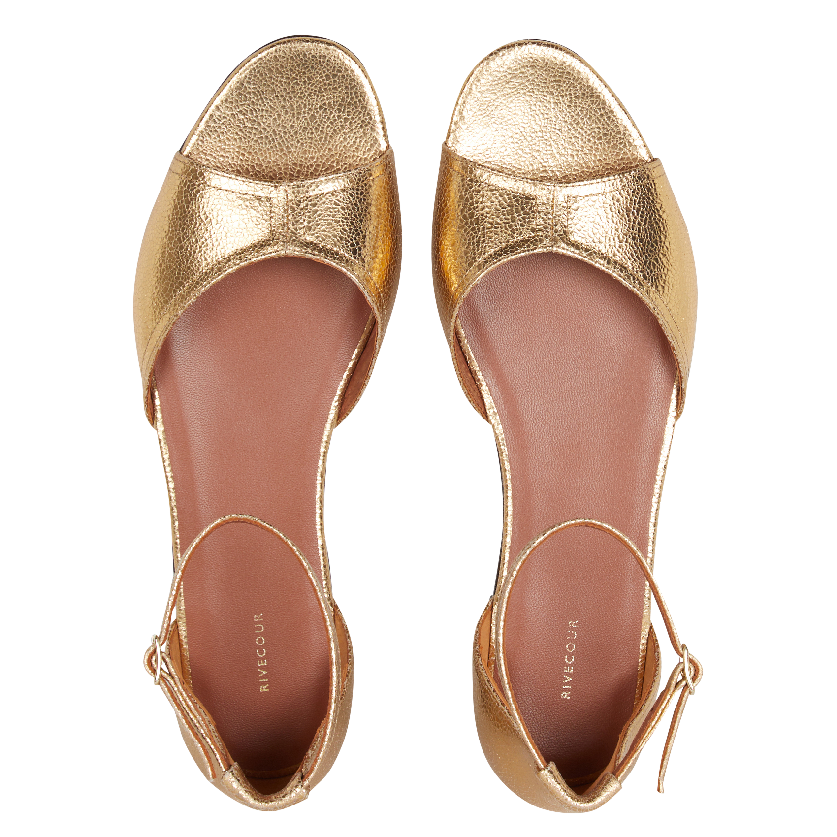 Sandales plates en cuir métallisé RIVECOUR Doré