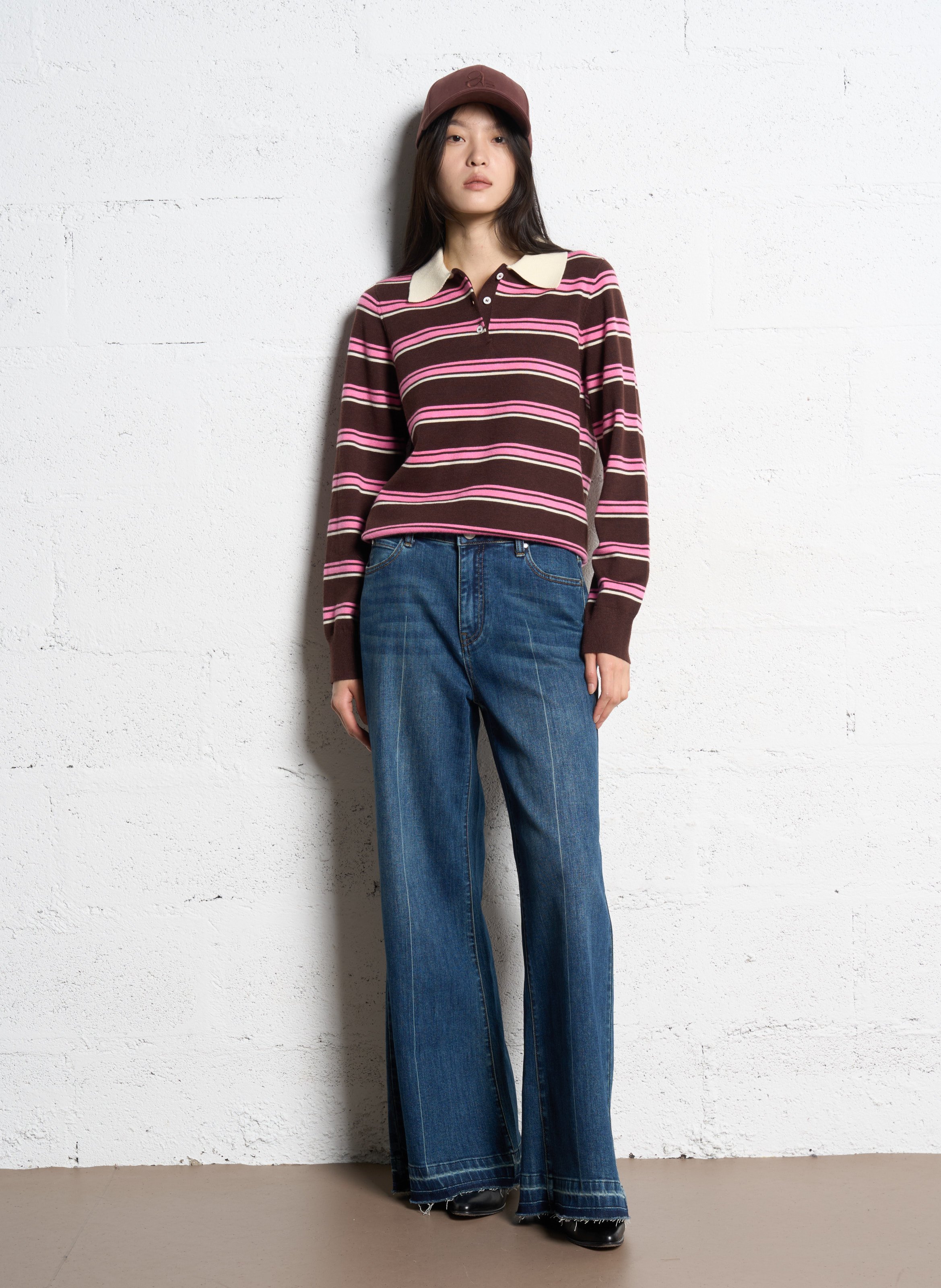 Pull droit col polo à rayures SUNCOO Prune