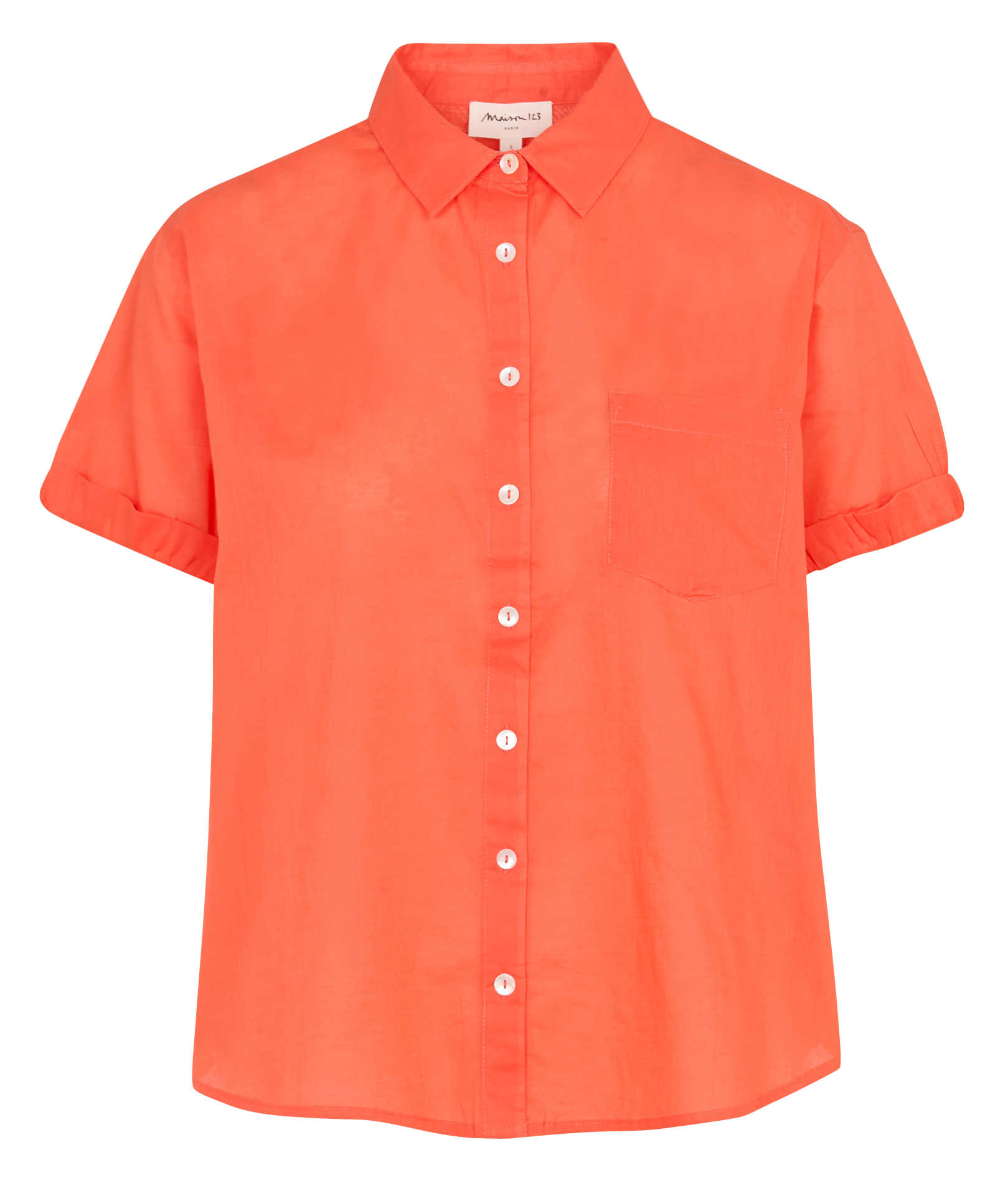 Chemise col classique manches contrastantes en coton Orange