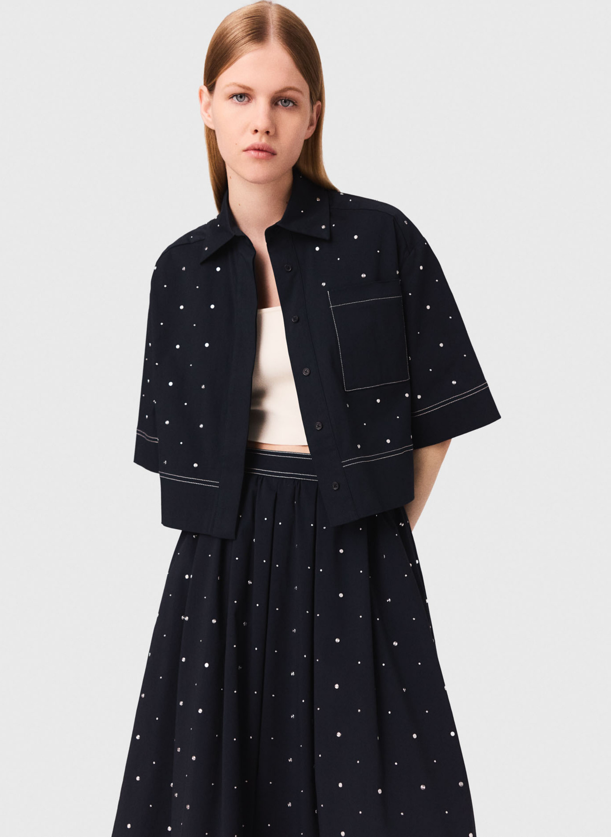 Chemise col classique en coton mélangé MAJE Bleu