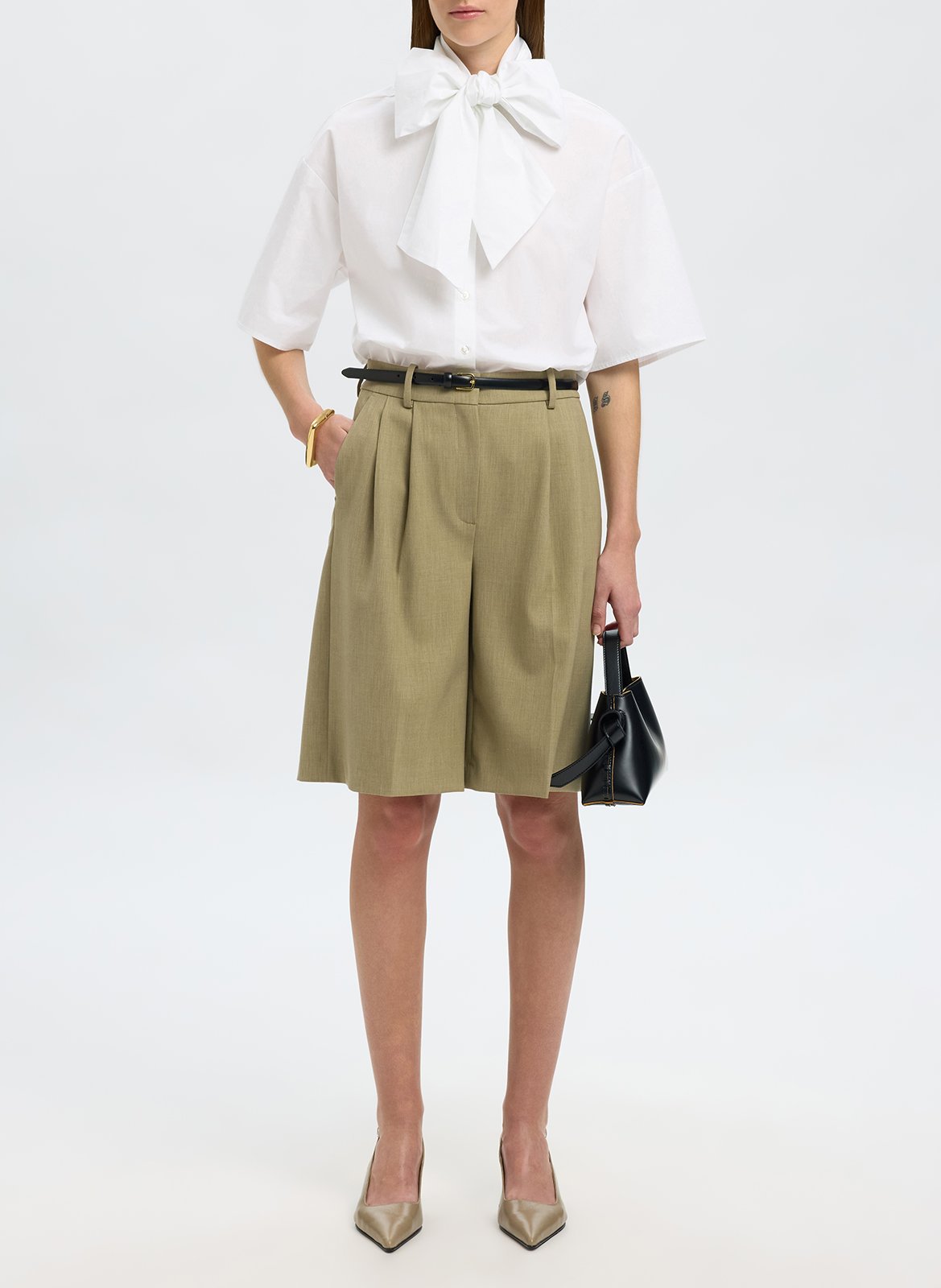 Shirt with Lavallière collar in blended organic cotton SELECTED White