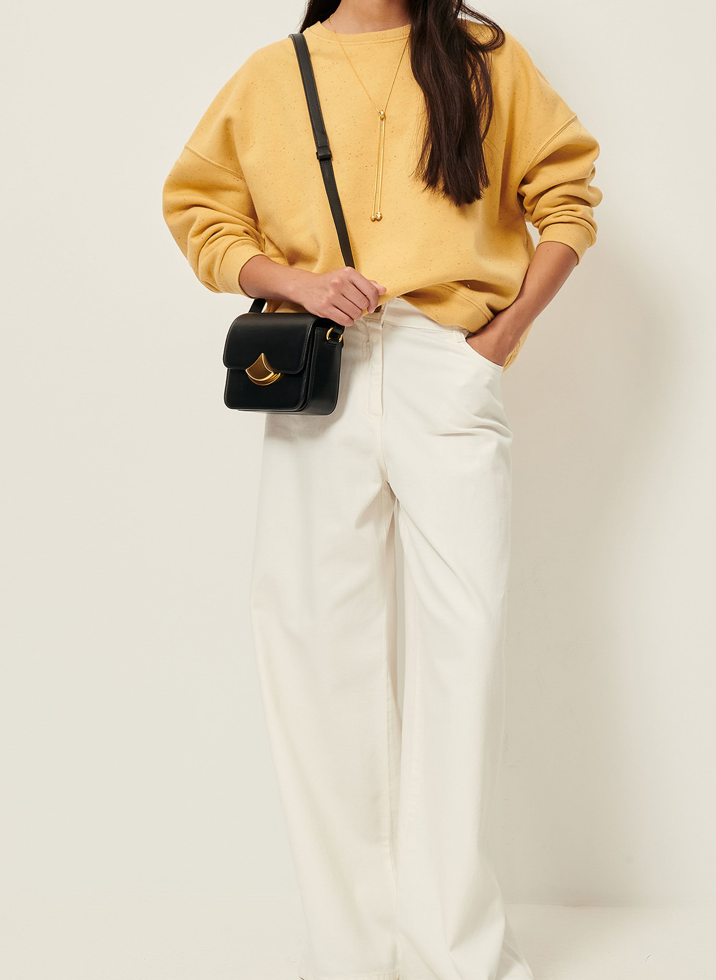 Sweat ample col rond moucheté en coton bio mélangé SESSUN Jaune