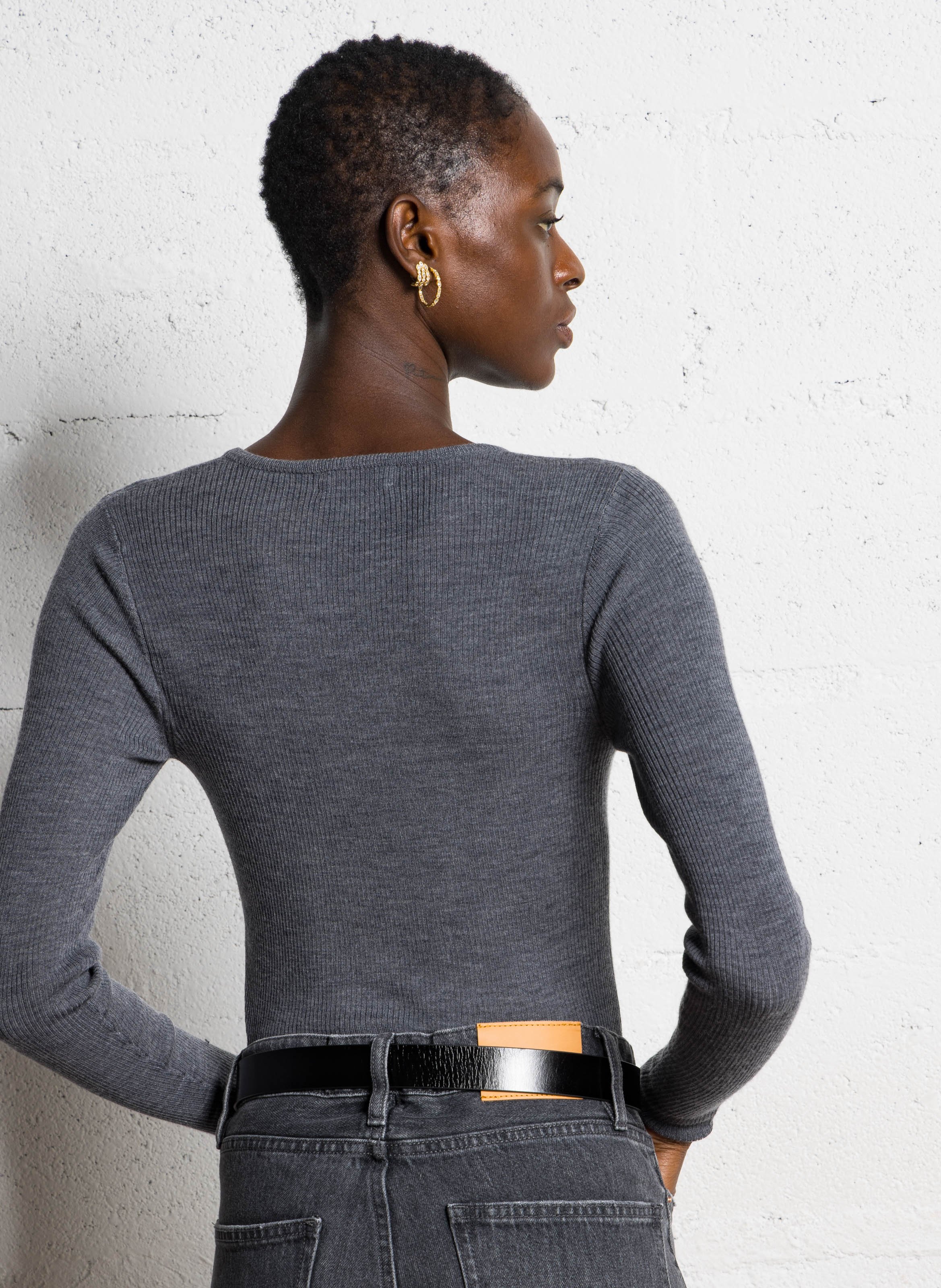 Top col rond en laine MAJESTIC FILATURES Gris