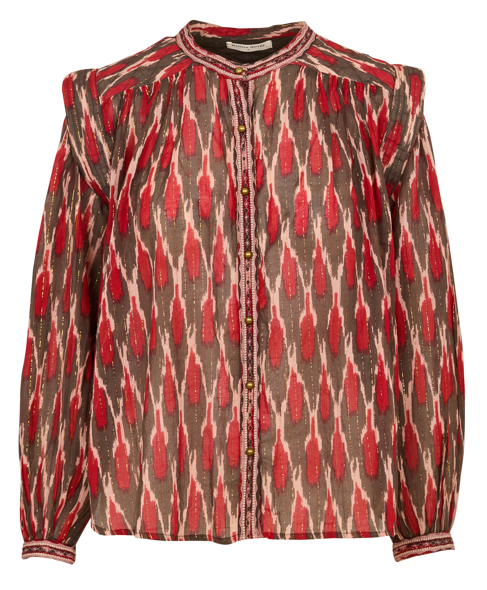 Round-neck printed cotton-blend blouse MAISON HOTEL Red