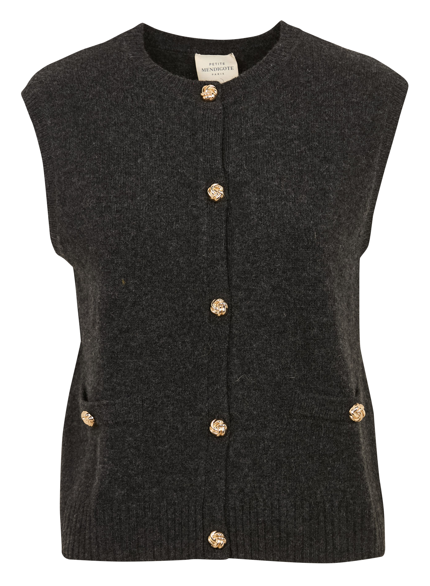 Sleeveless Straight Wool and Cashmere Vest PETITE MENDIGOTE Black