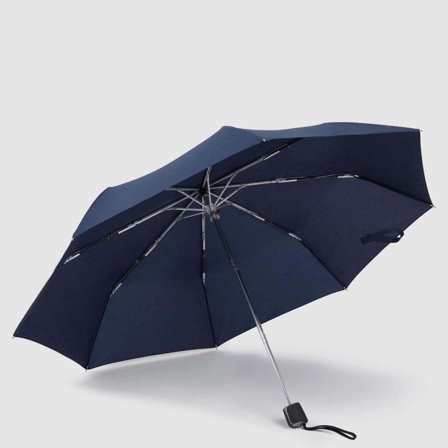 Folding windproof umbrella made from recycled fabric PIQUADRO Blue
