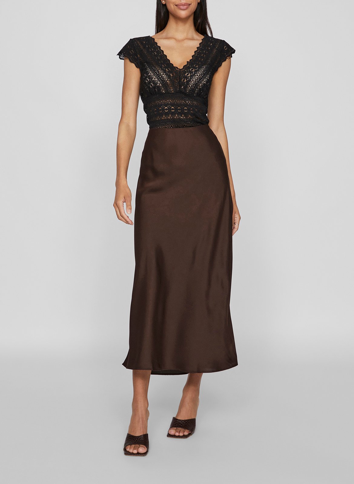 Long high-waisted flared skirt VILA Brown