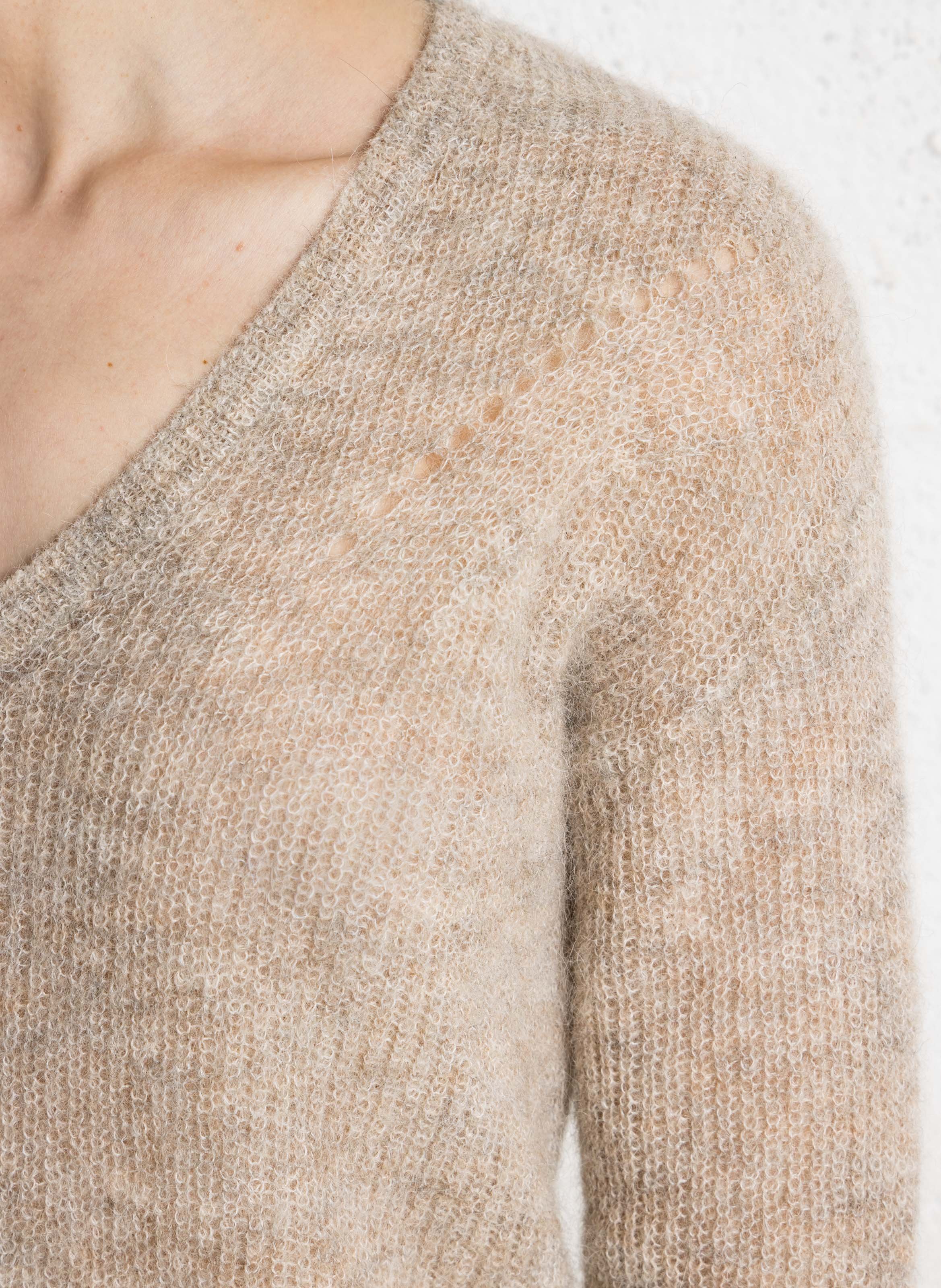 Pull droit col V en laine mélangée SUD EXPRESS Blanc