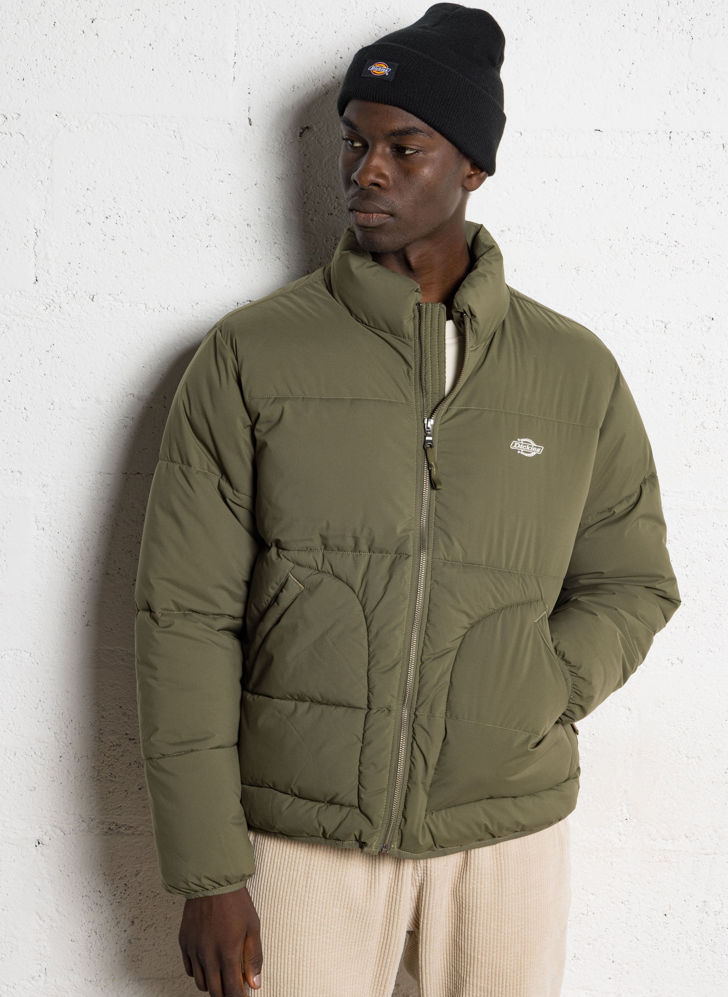Rechte gewatteerde jas met opstaande kraag en borduursel DICKIES Kaki
