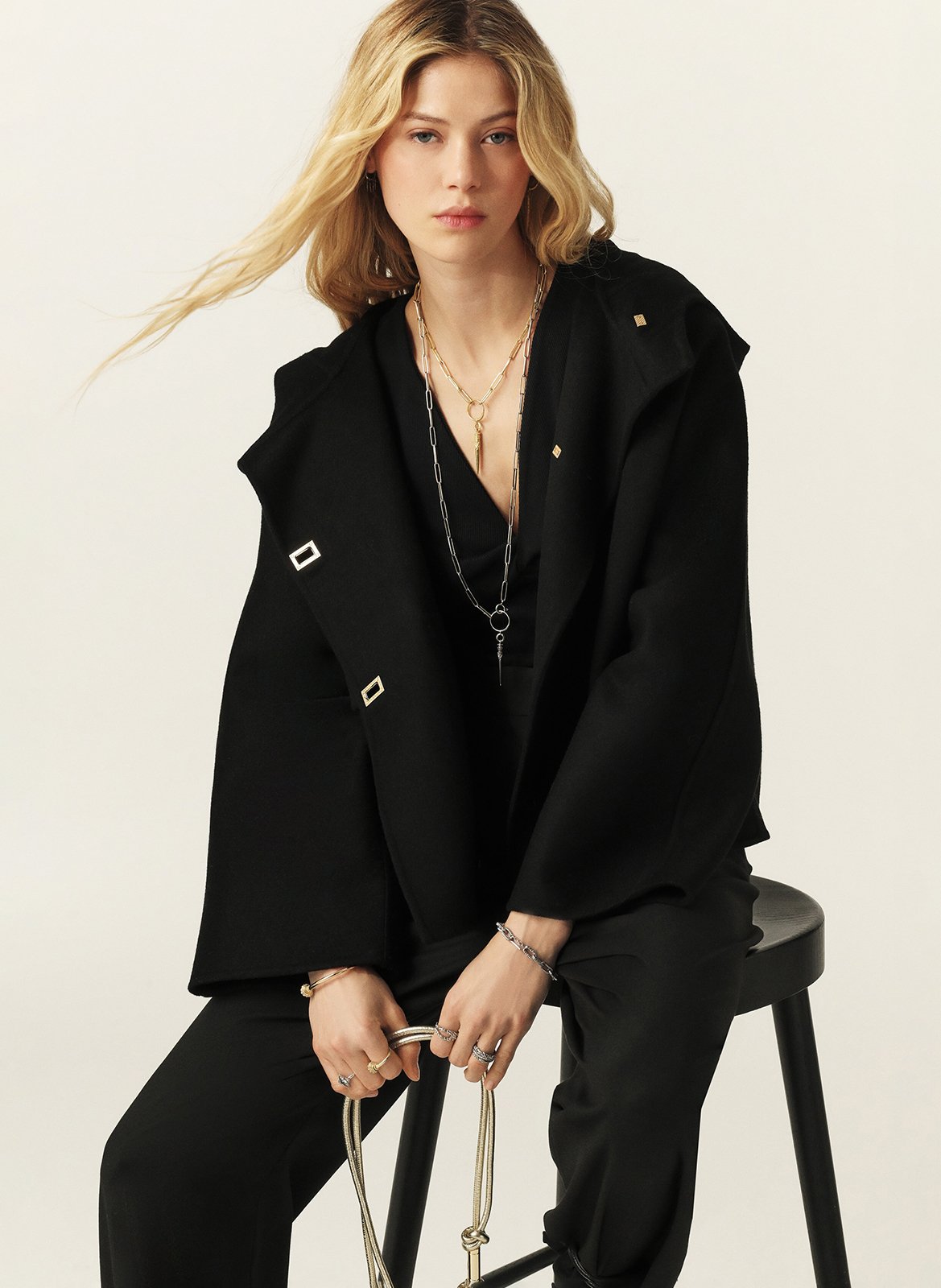 Manteau ample col montant en laine mélangée BA&SH Noir