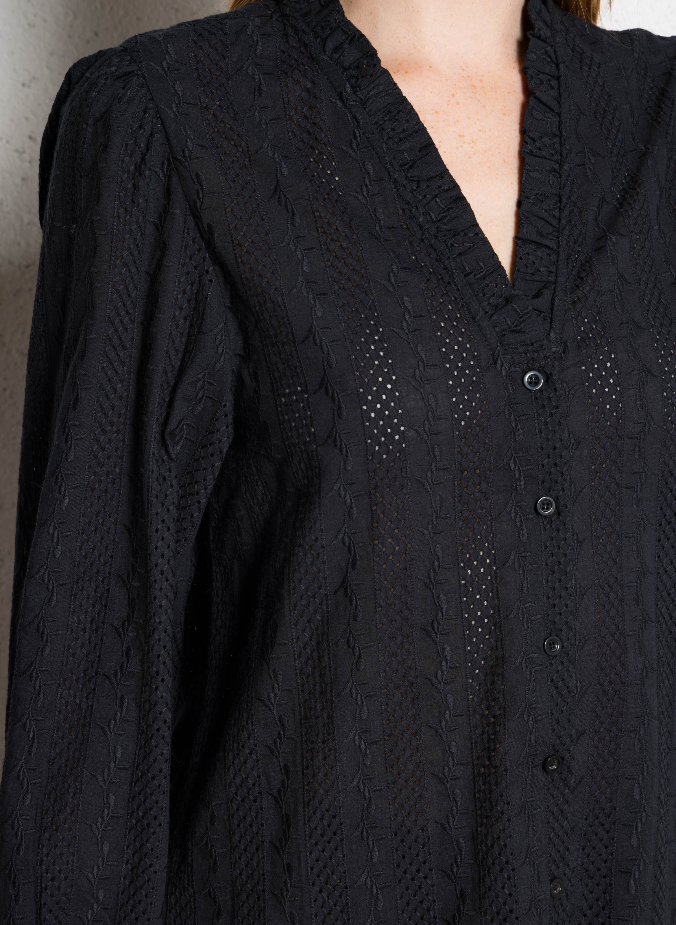 Gerade geschnittene Baumwollbluse mit V-Ausschnitt THE KORNER Schwarz