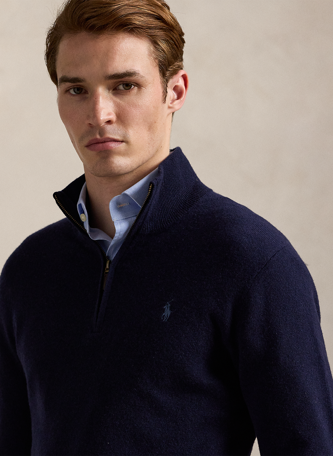 Regular-fit, merinowollen trui met opstaande kraag en borduursel POLO RALPH LAUREN Blauw