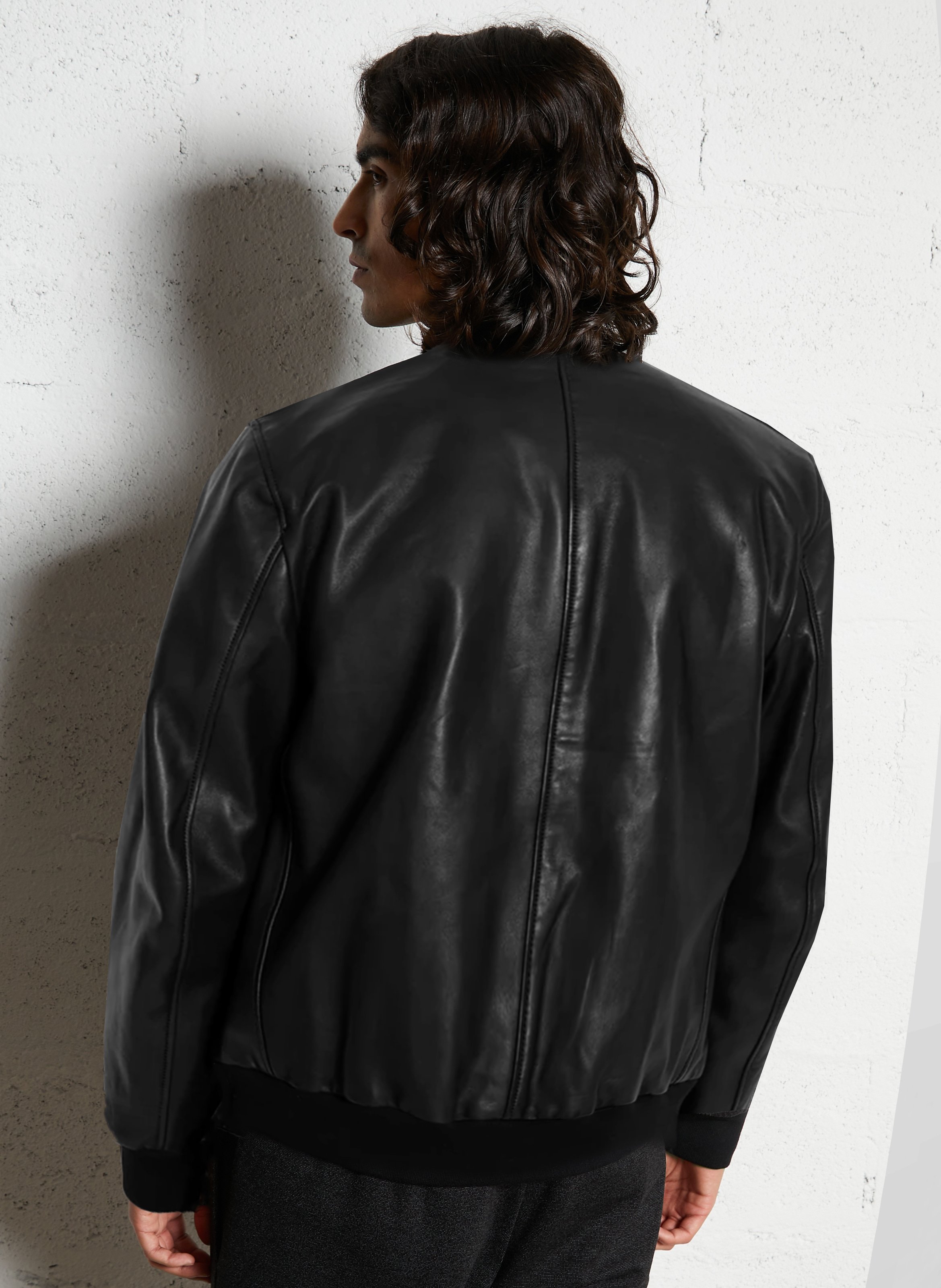 Blouson droit col teddy en cuir CHEVIGNON Noir