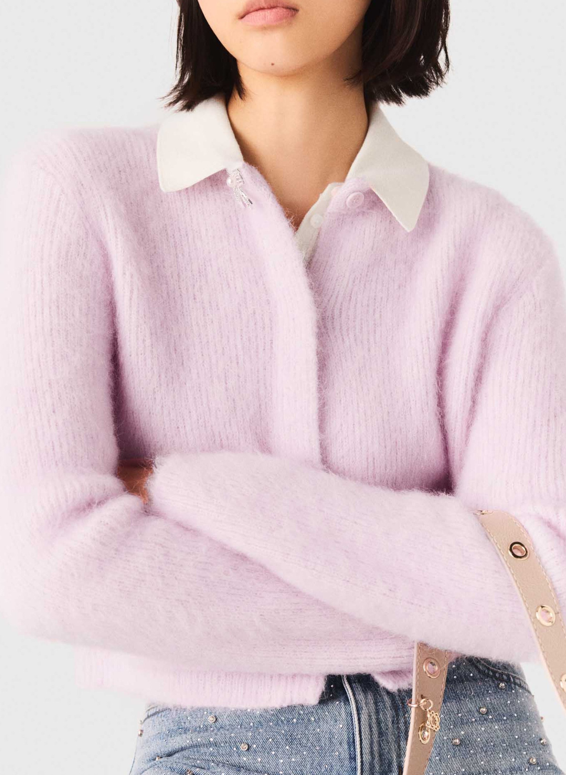 Round-neck knit straight-cut cardigan MAJE Pink