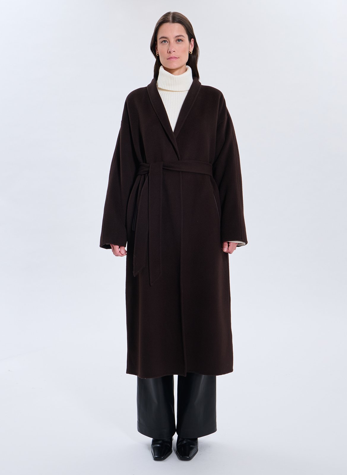 Coat with notched lapel in blended wool ZAPA Brown