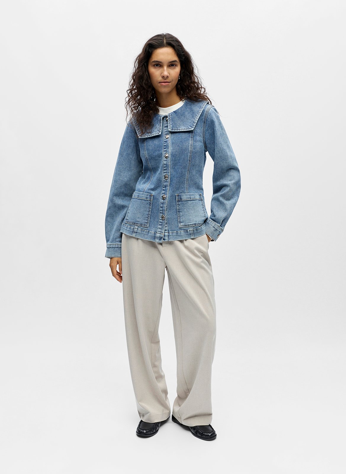 Veste en jean col rond en coton bio mélangé OBJECT Bleu