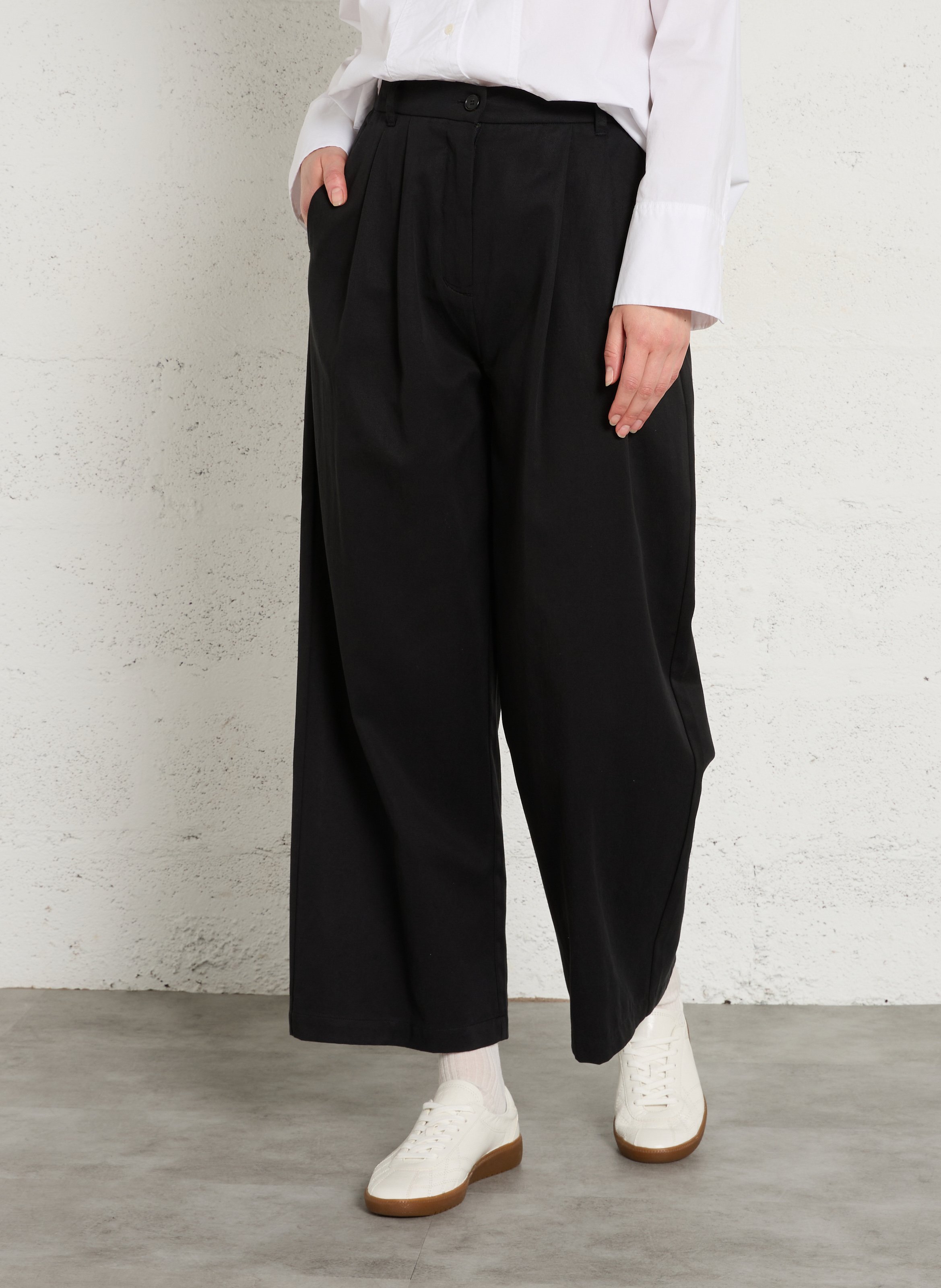 Pantalon large en coton mélangé RUE DE TOKYO Noir