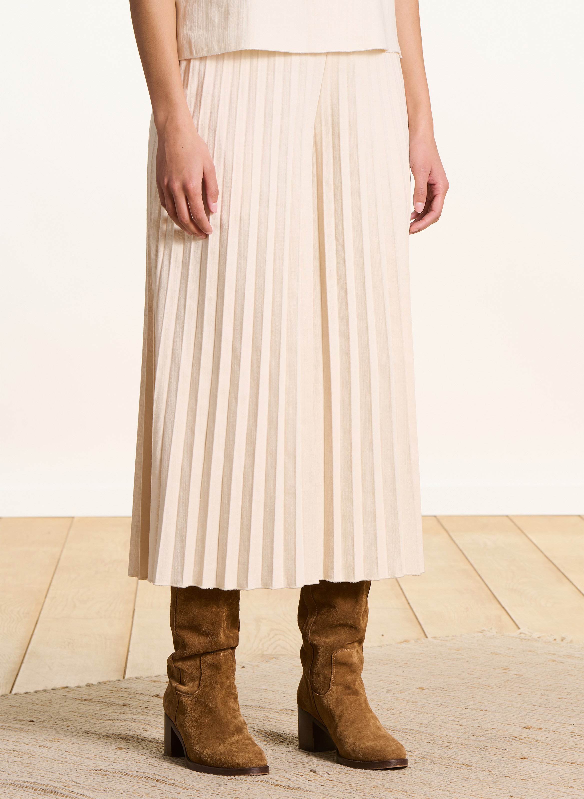 Pantalon large plissé en coton mélangé LA FEE MARABOUTEE Blanc