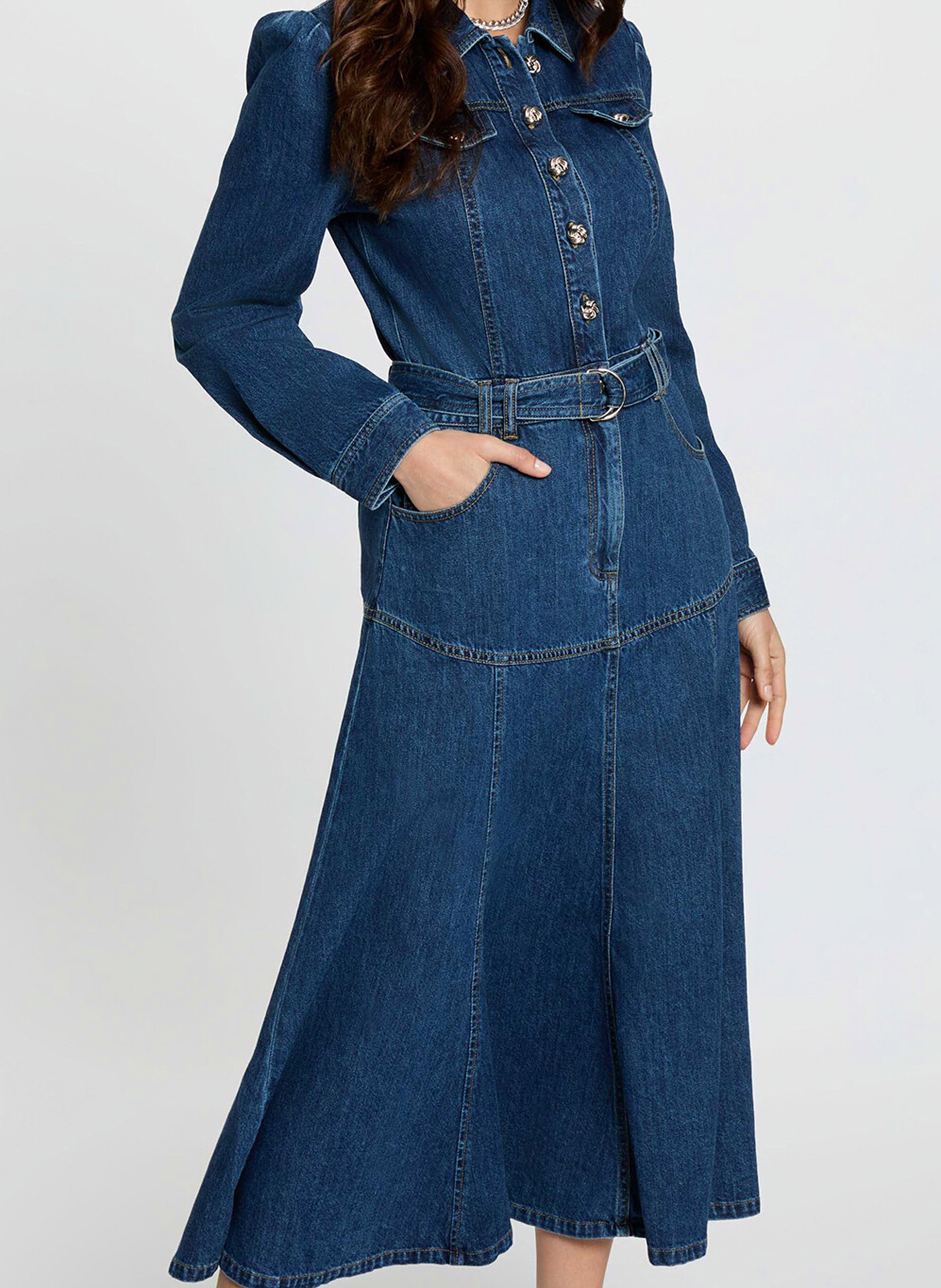 Long cotton dress with classic collar MORGAN Blue