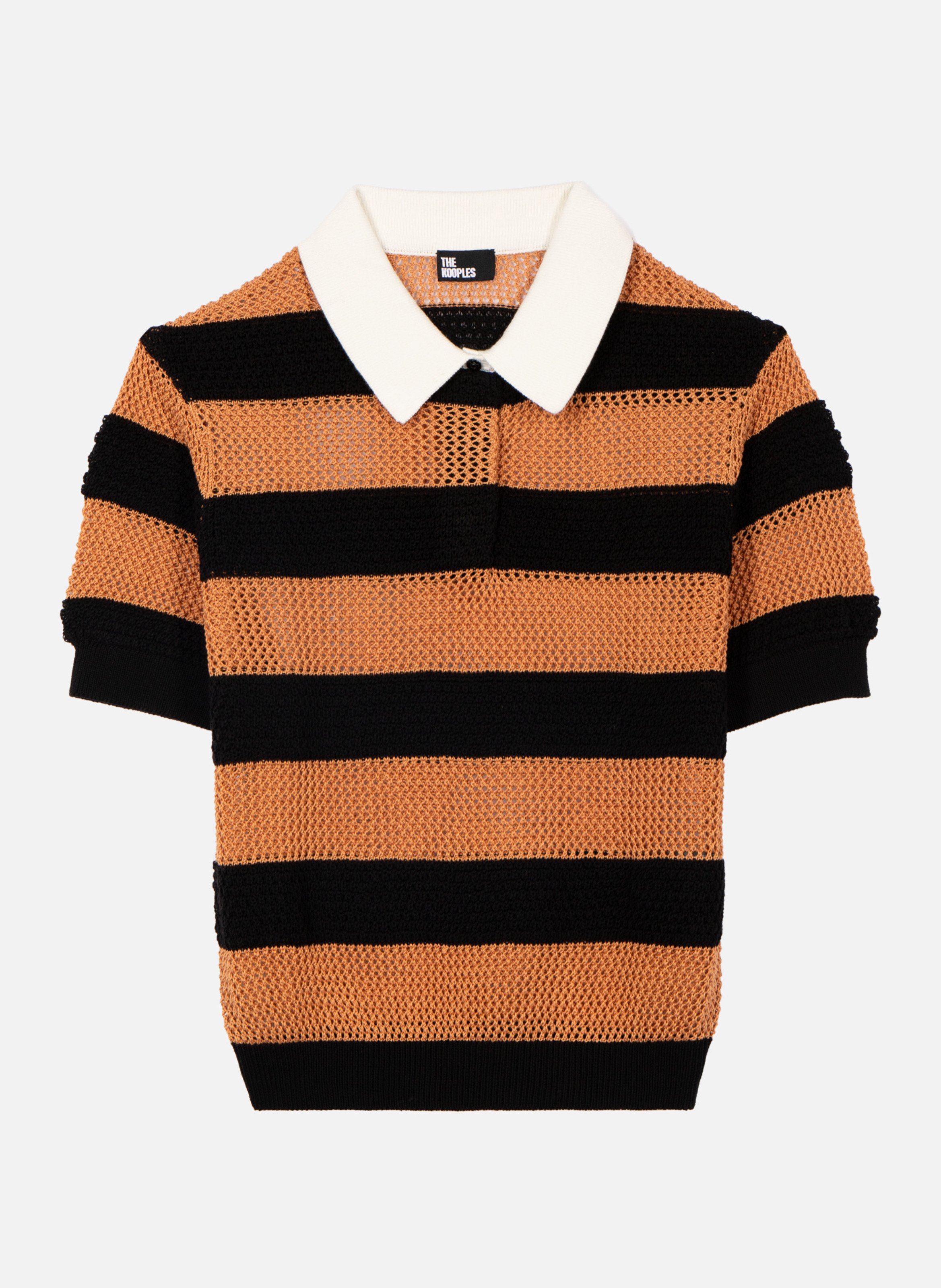 Striped openwork knit polo THE KOOPLES Brown