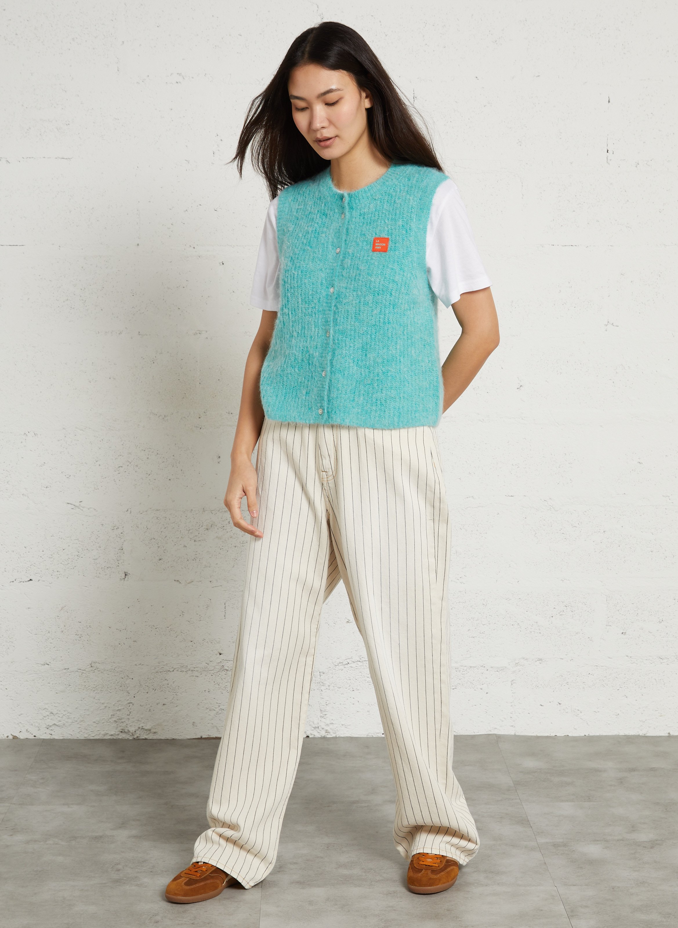 Sleeveless fluffy knit buttoned cardigan AMERICAN VINTAGE Blue