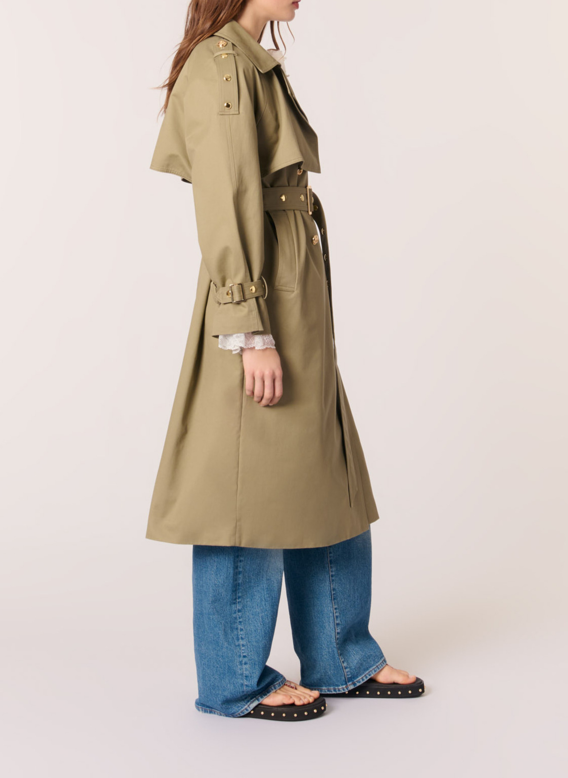 Fitted cotton trench coat MAJE Khaki