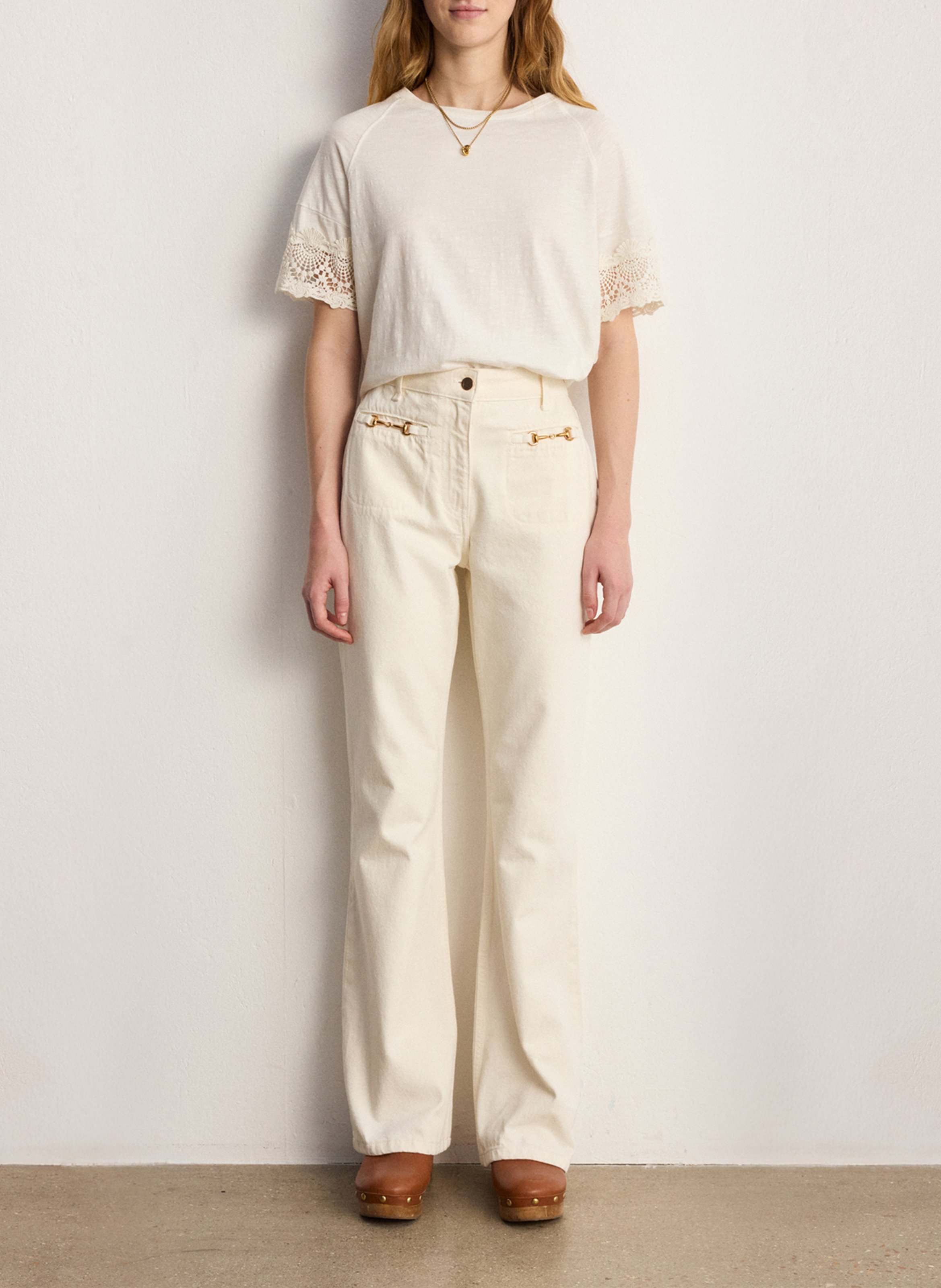 Flared cotton-blend jeans PABLO Beige