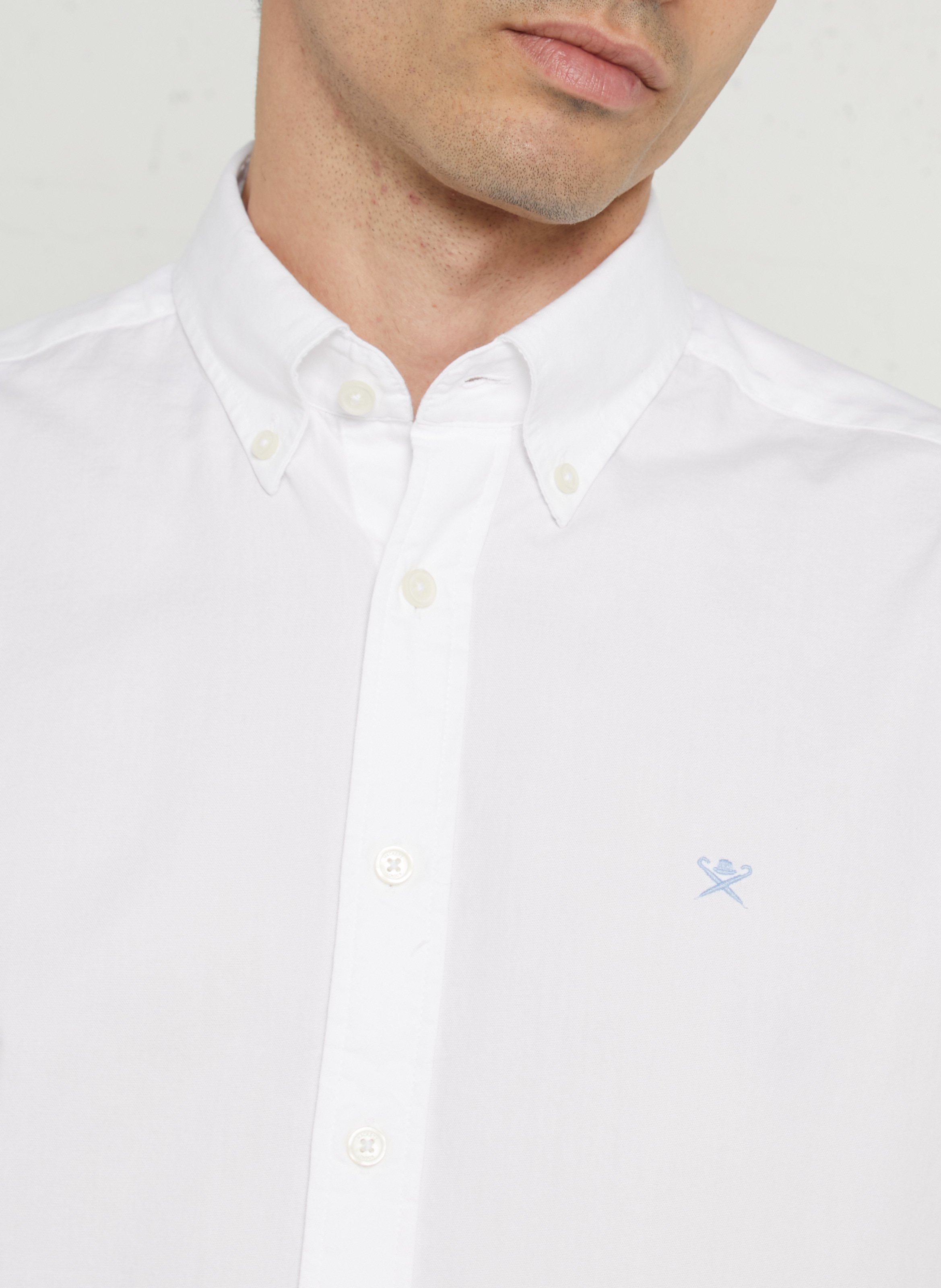 Chemise tailored-fit col américain en coton HACKETT Blanc