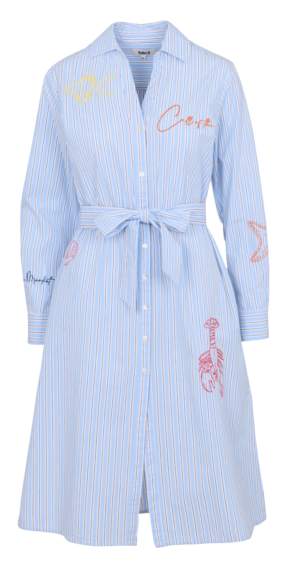Robe midi col classique en coton MKT Bleu