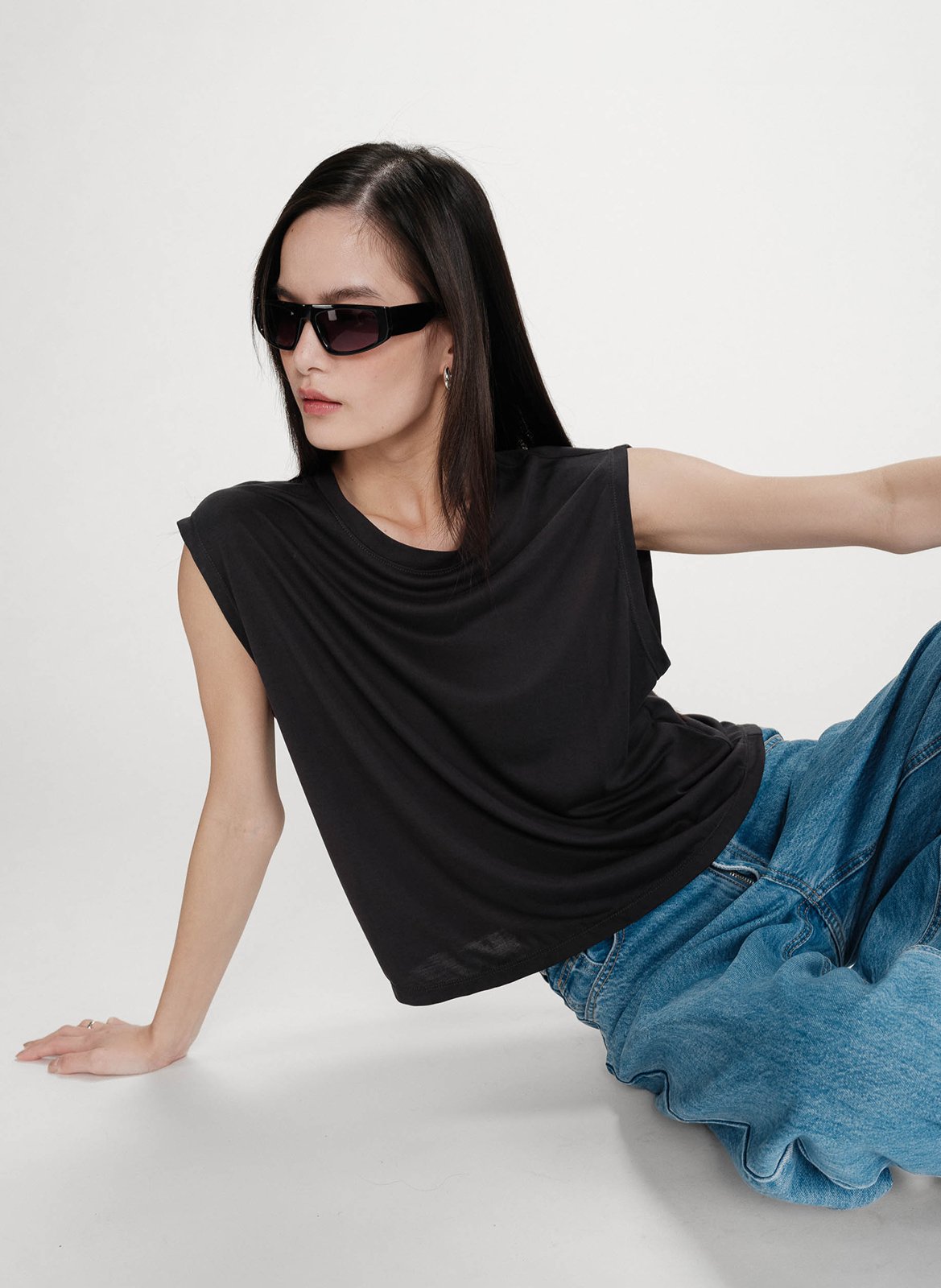 Mouwloze wijde top in effen kleur GRACE ET MILA Zwart