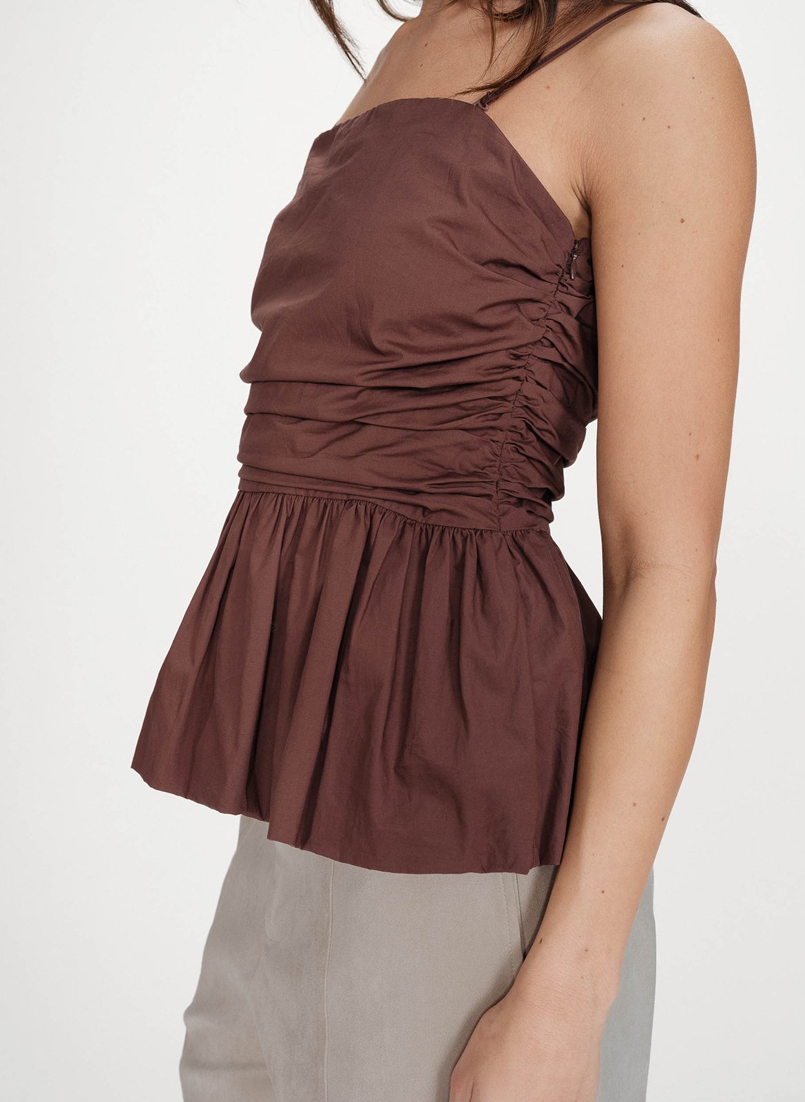 Top droit en coton imprimé GRACE ET MILA Marron