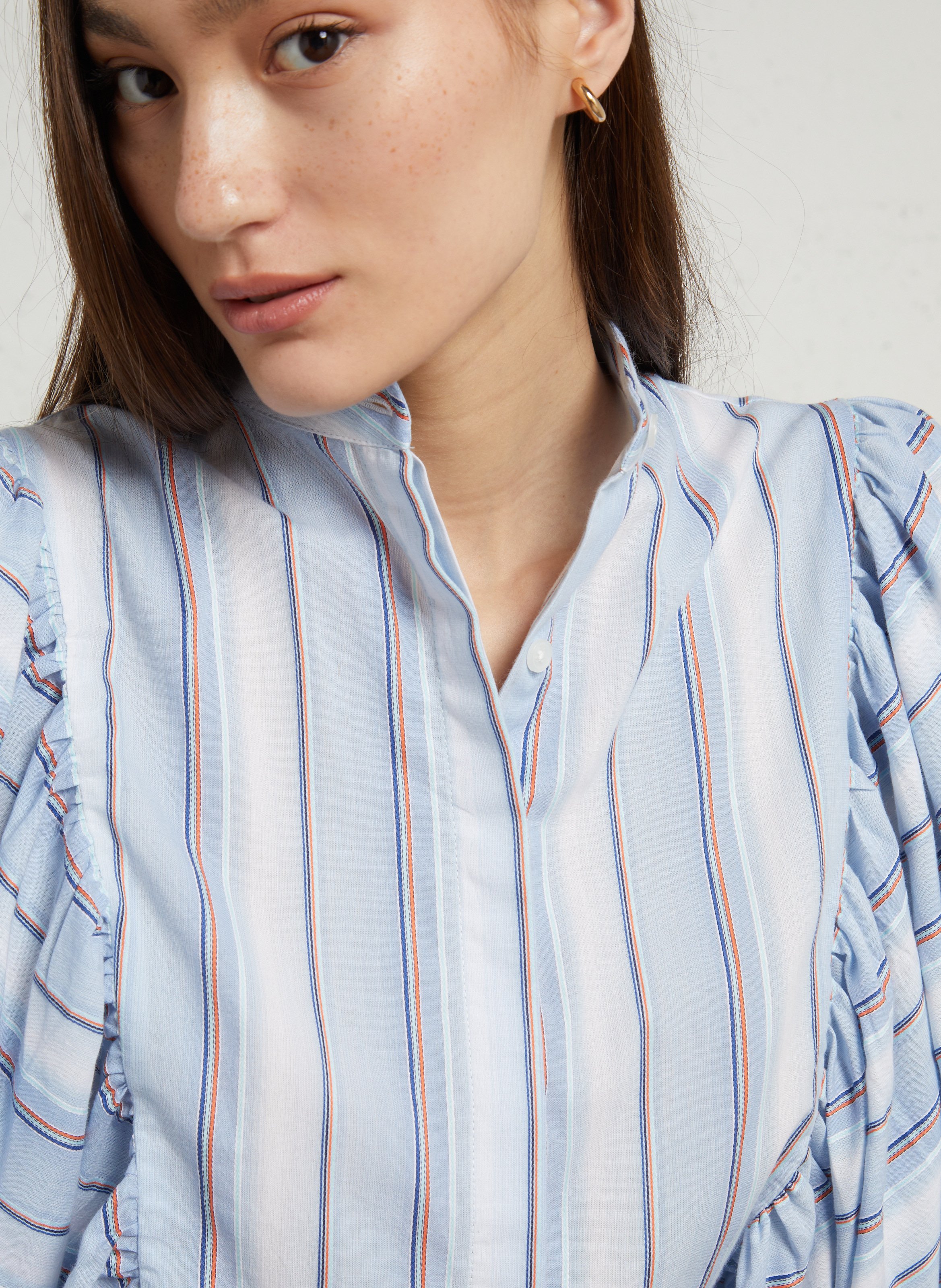 Gestreepte blouse met pofmouwen Blauw