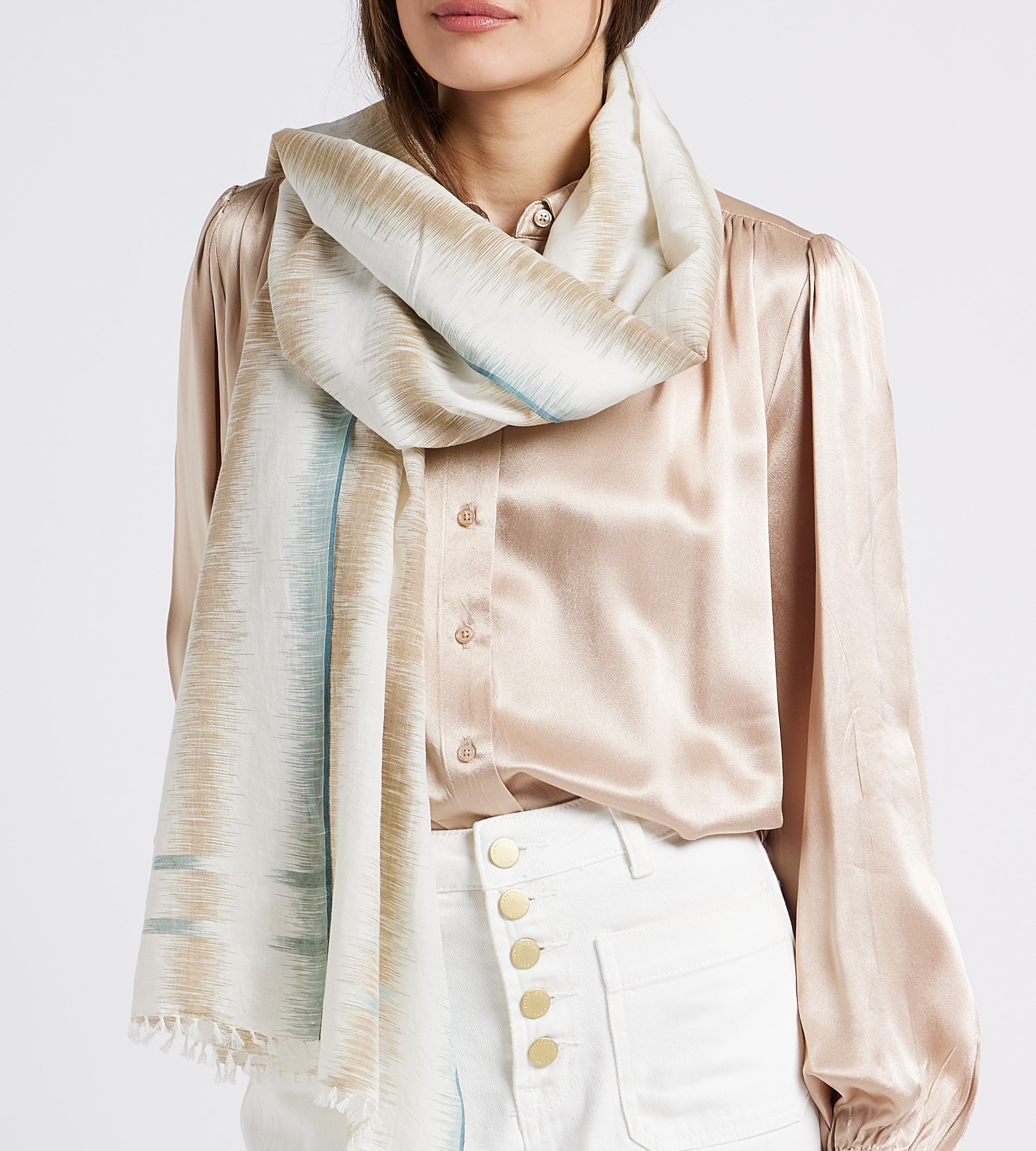 Printed cotton rectangular floaty scarf MOISMONT Brown