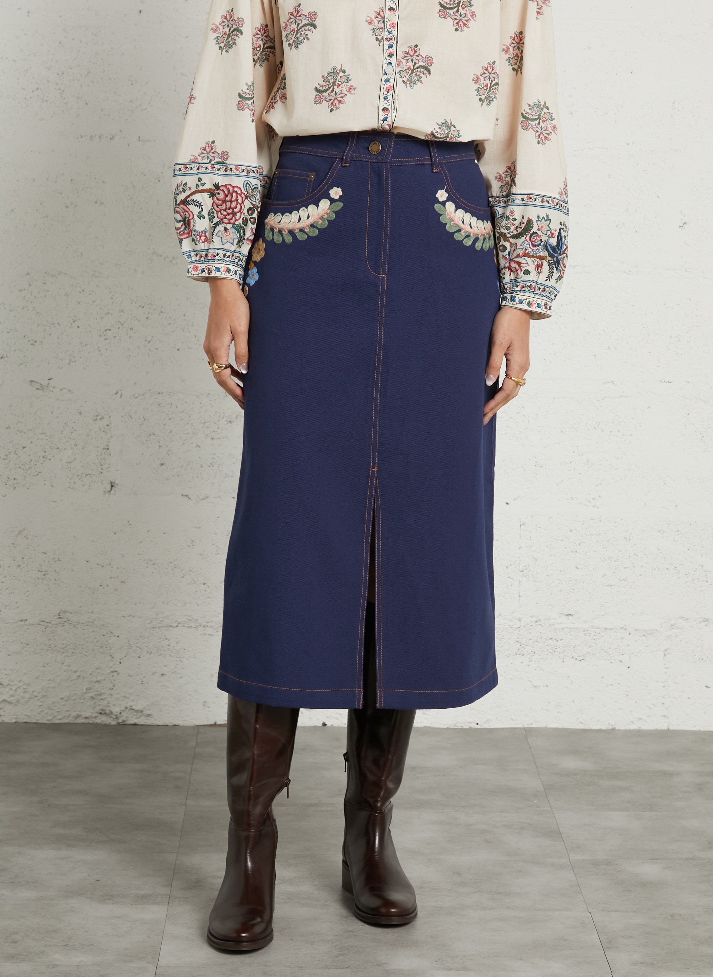 Jupe midi en coton brodé LOUISE MISHA