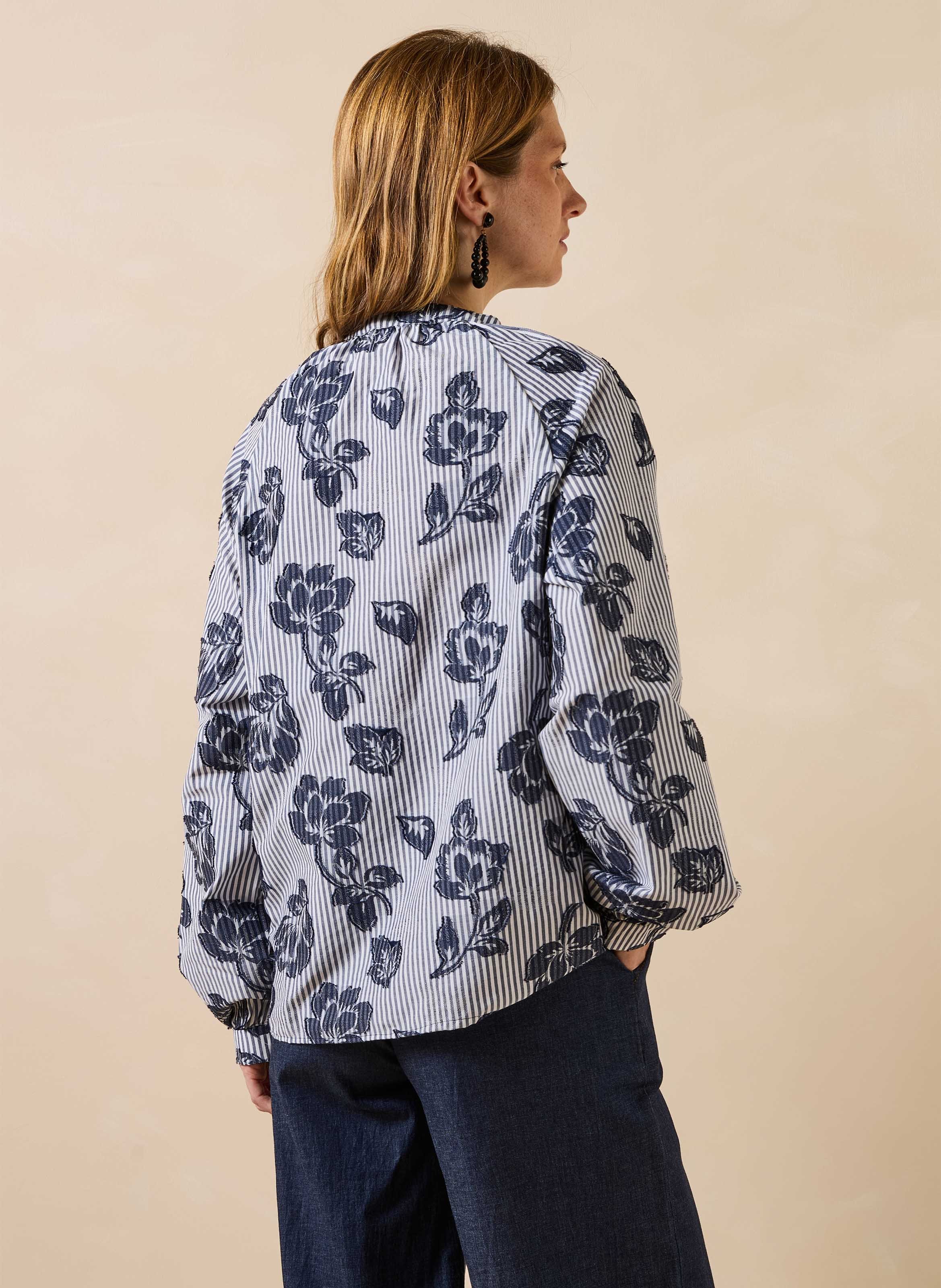 Chemise rayée col rond en coton mélangé LA FEE MARABOUTEE Bleu