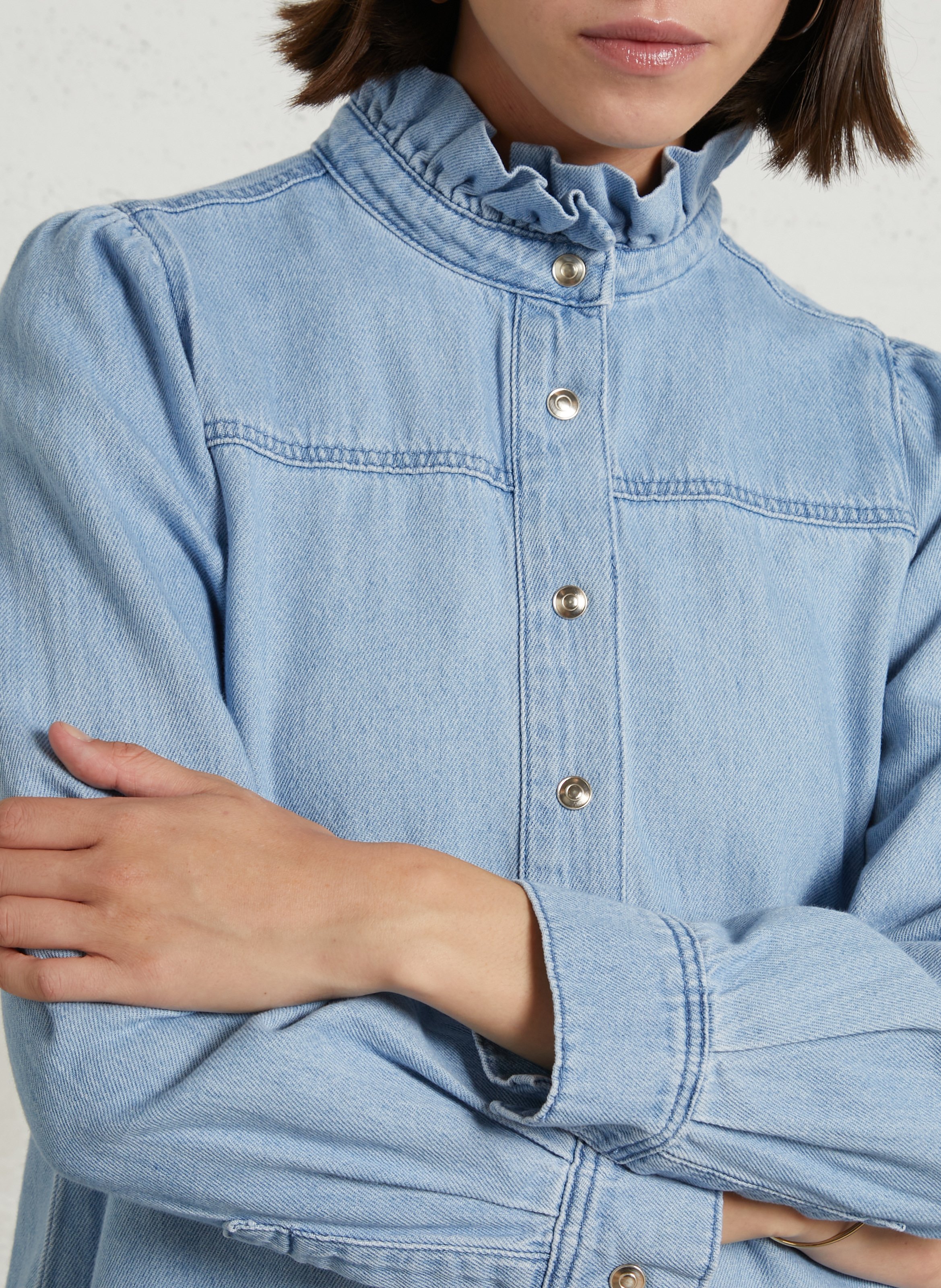 Short dress with long sleeves in denim MAISON 123 Blue