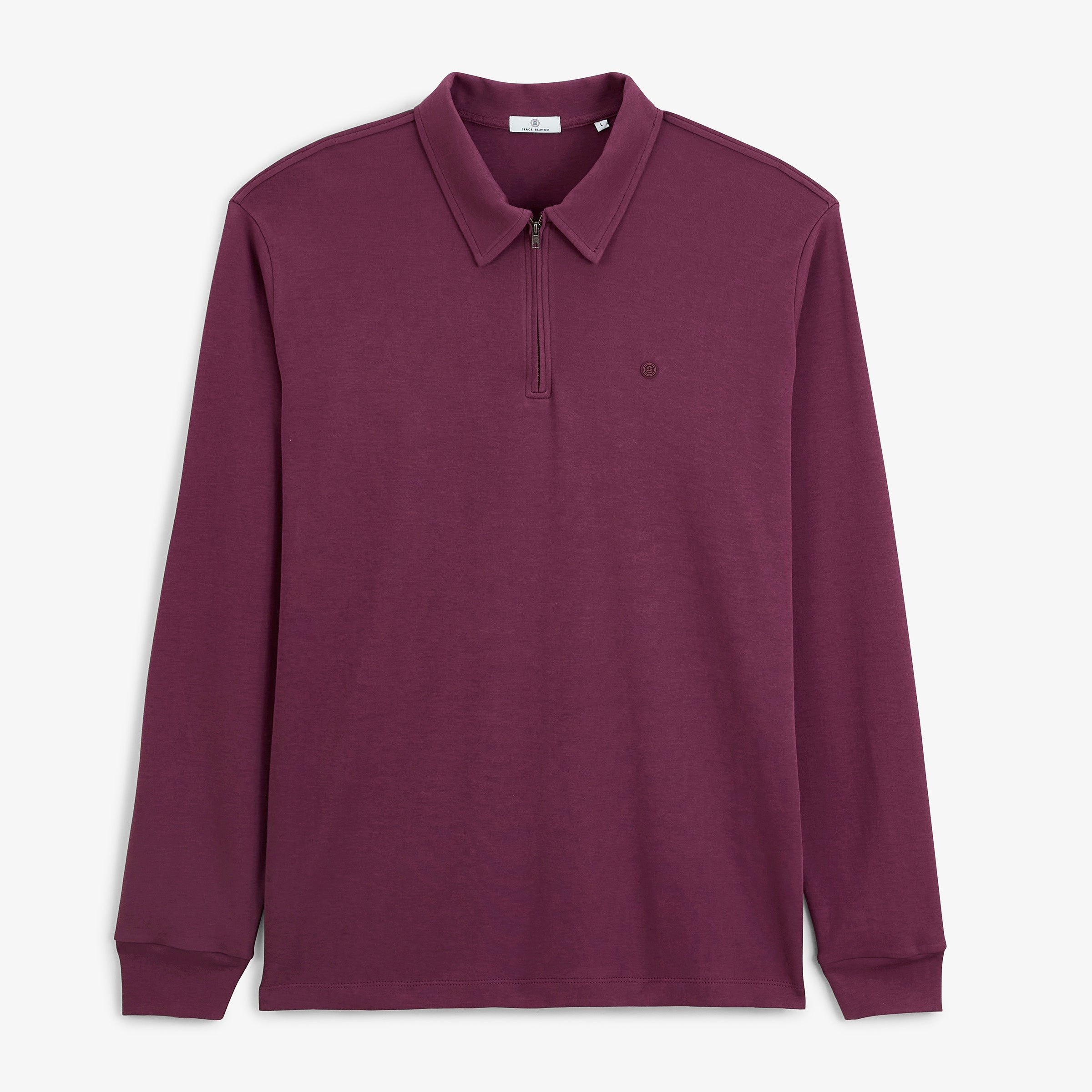 Zip-up long-sleeve polo in vine red interlock cotton SERGE BLANCO Red