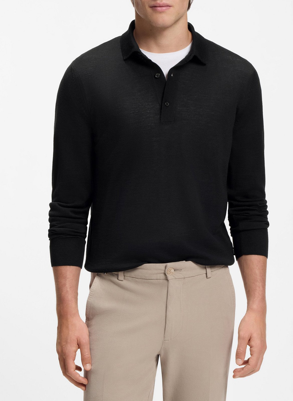 Polo manches longues uni en laine BOSS