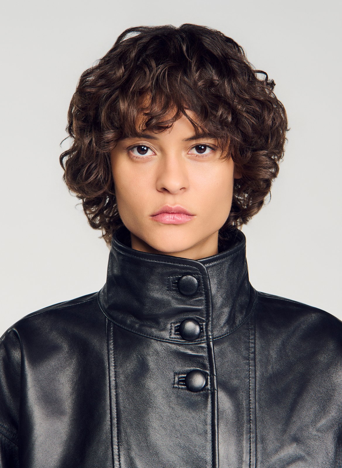 Oversize-Blouson aus Leder SANDRO Schwarz