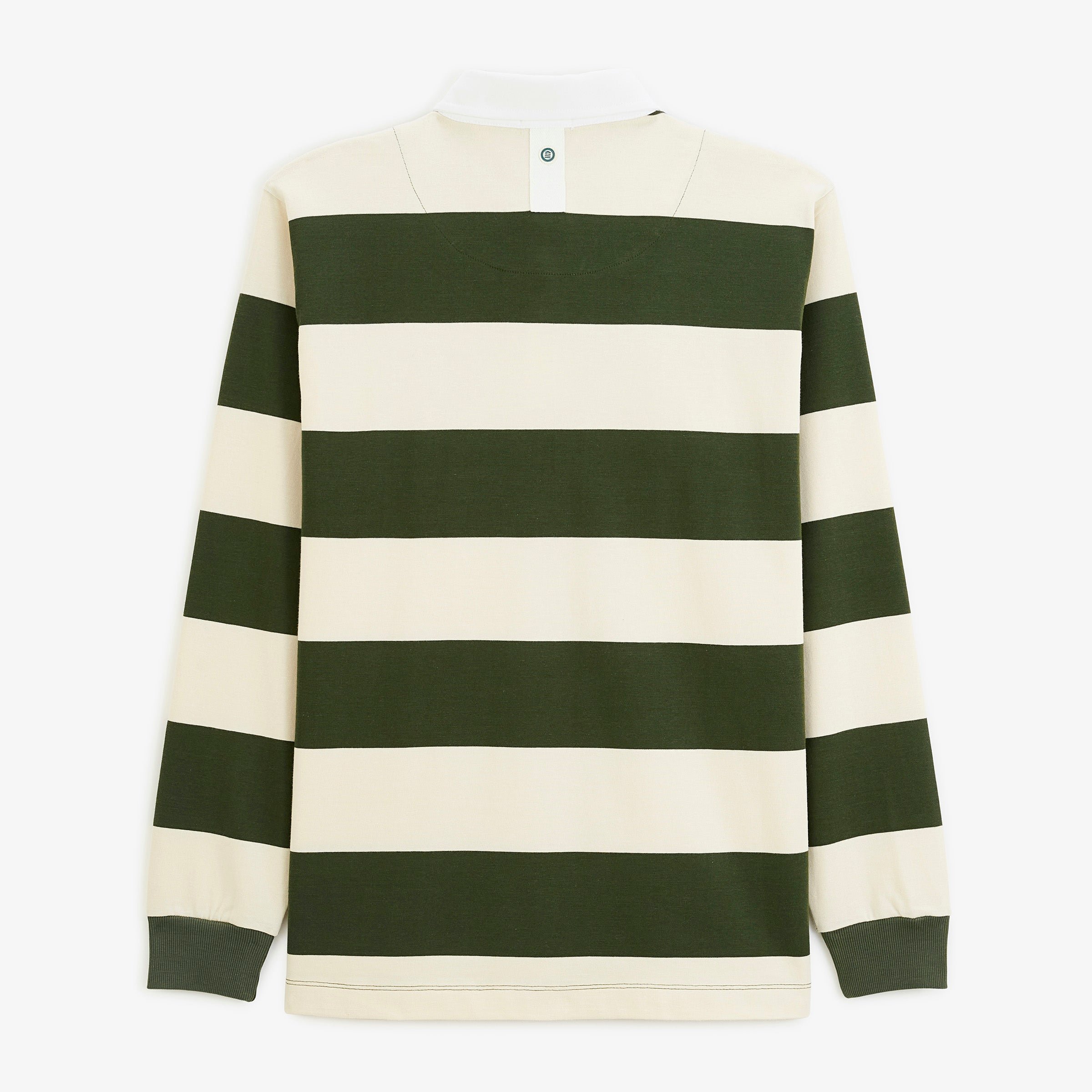 Striped long-sleeved rugby polo shirt with FUNKY ANIMALS embroidery in thyme green SERGE BLANCO Green