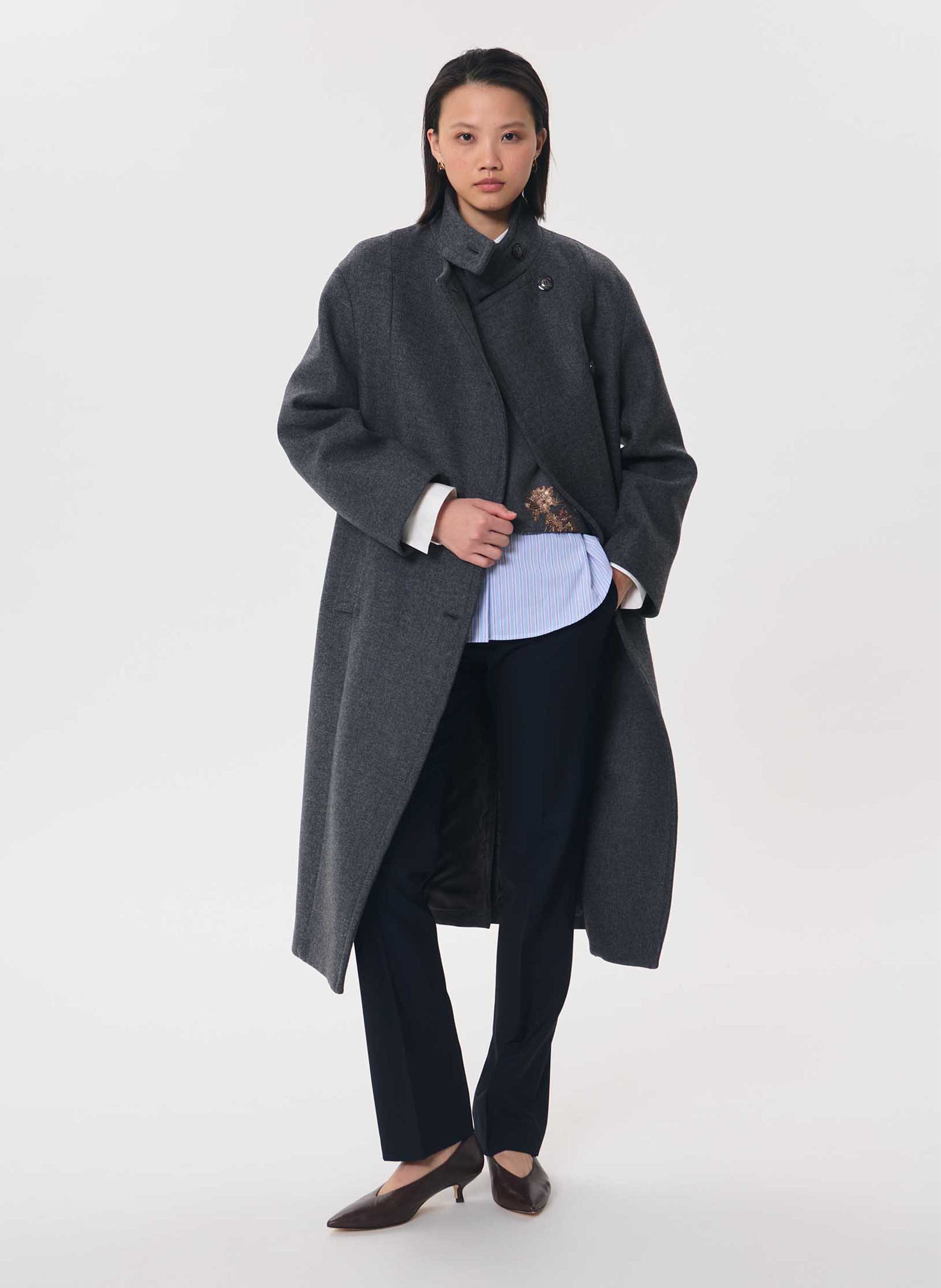 Manteau long uni en laine mélangée TARA JARMON Gris