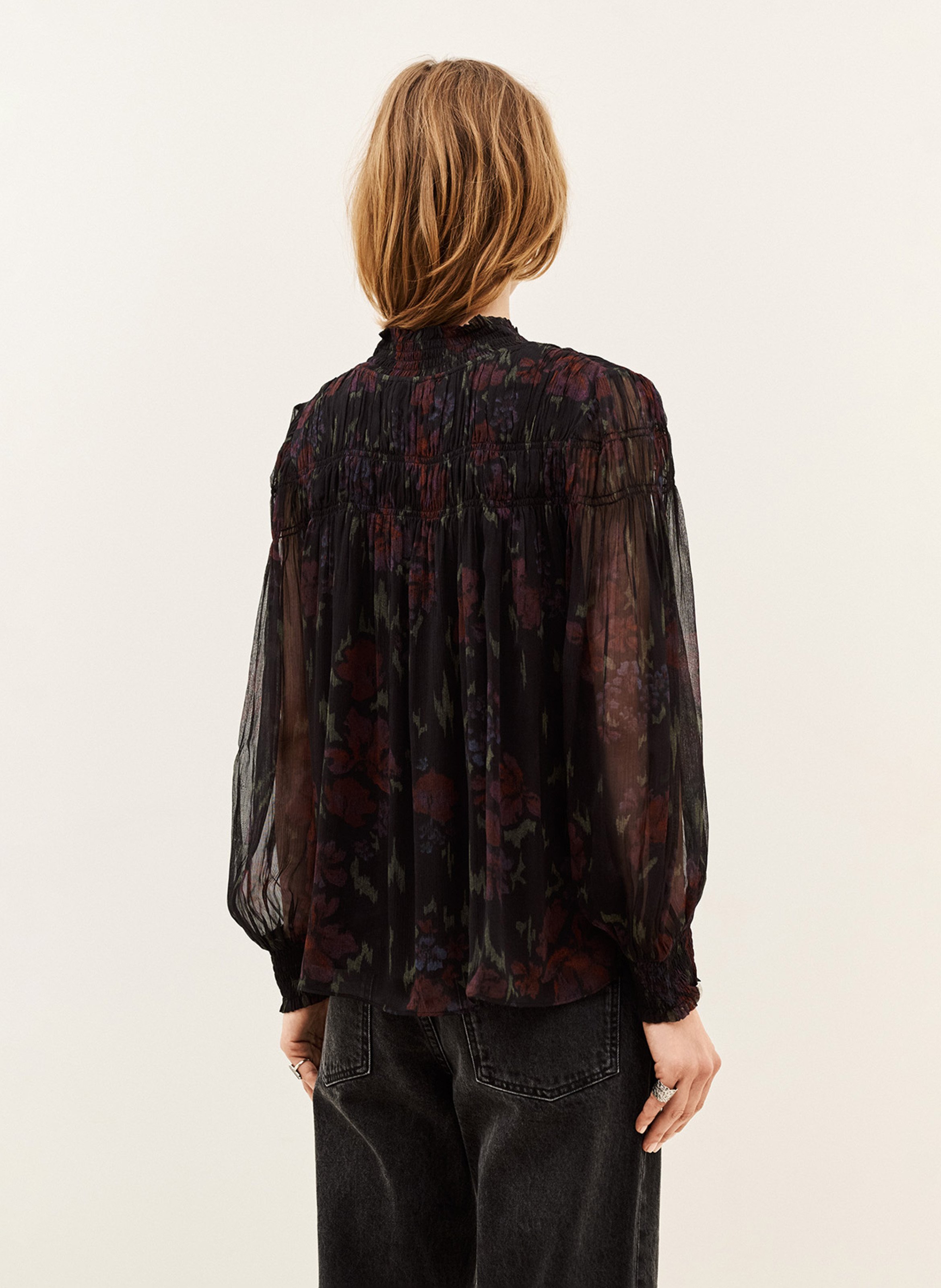 Ruimvallende top met V-hals en print BA&SH Zwart