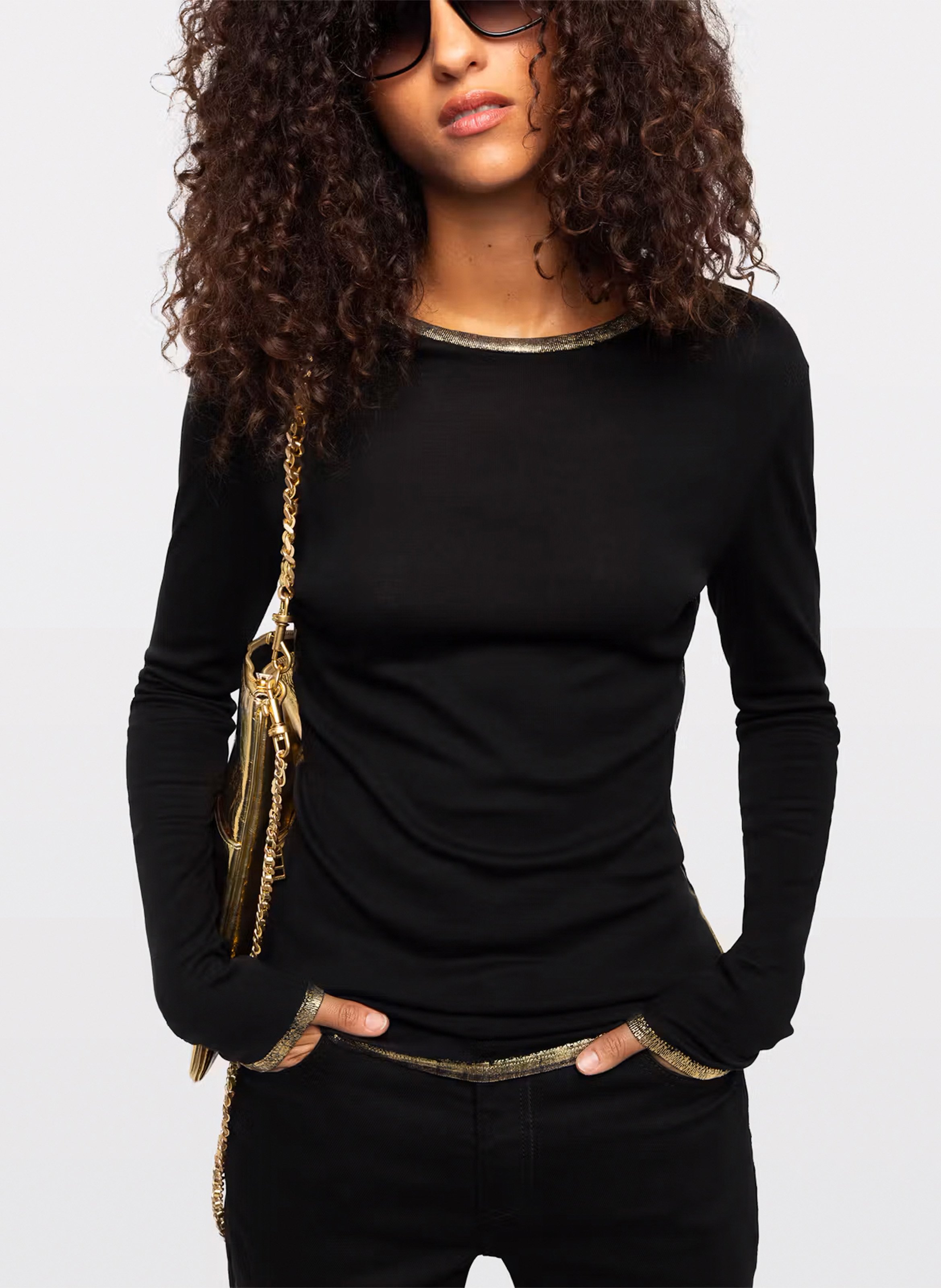 Tee-shirt col rond en coton mélangé ZADIG&VOLTAIRE Noir