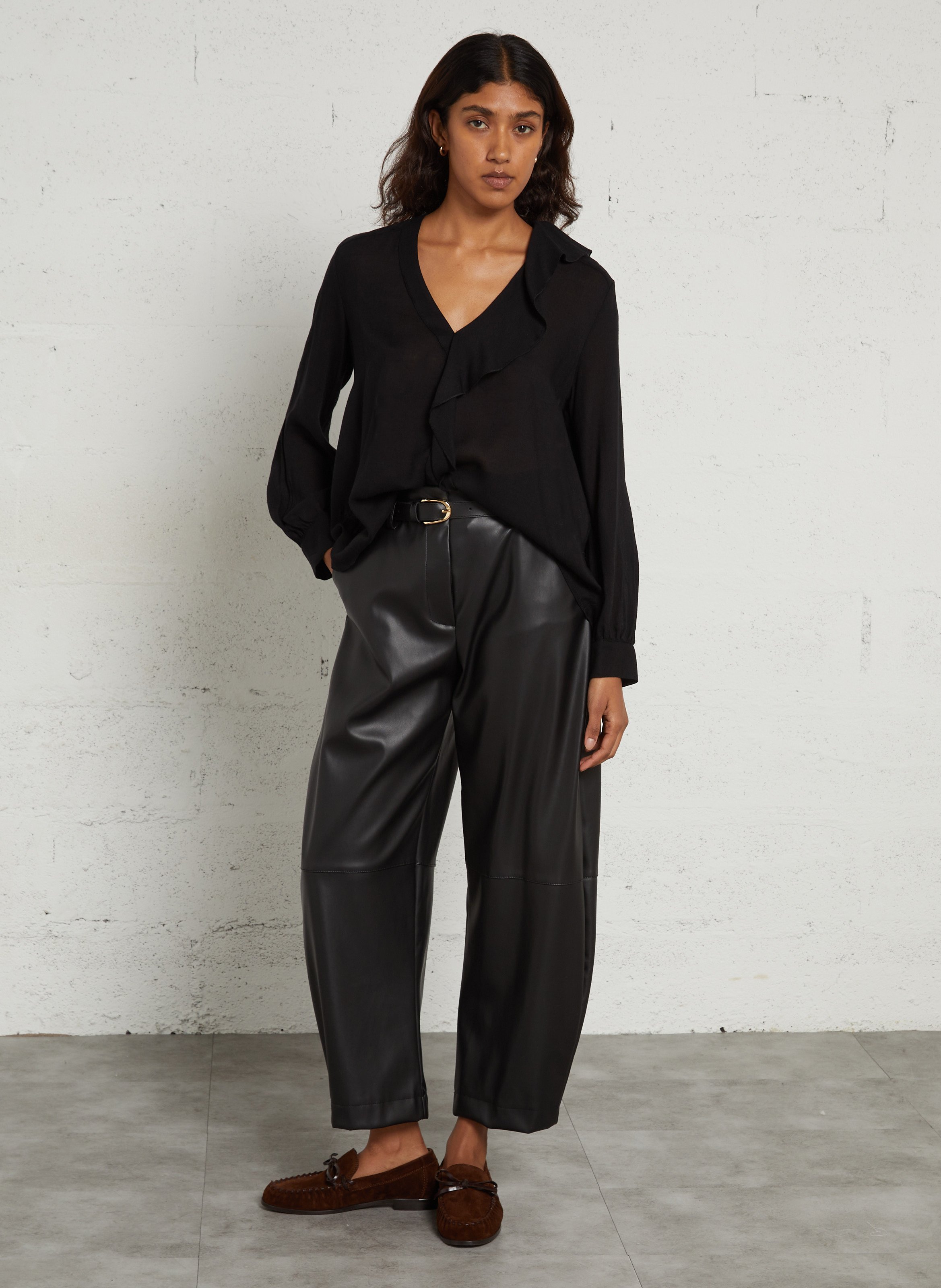 Leather-effect balloon trousers with belt IMPERIAL Black