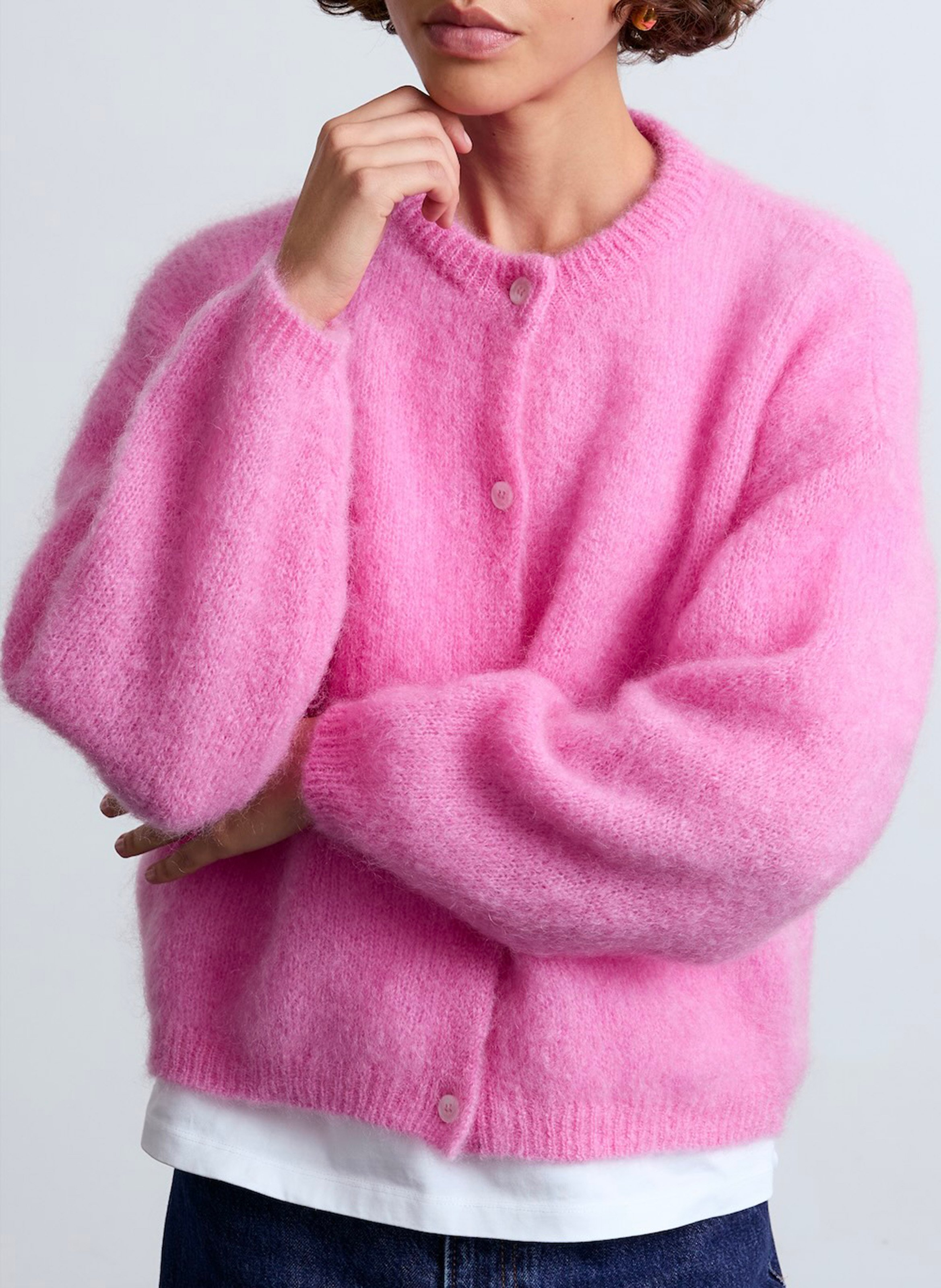 Weiter Rundhalsausschnitt-Pullover aus gemischtem Mohair SURPRISE Rosa