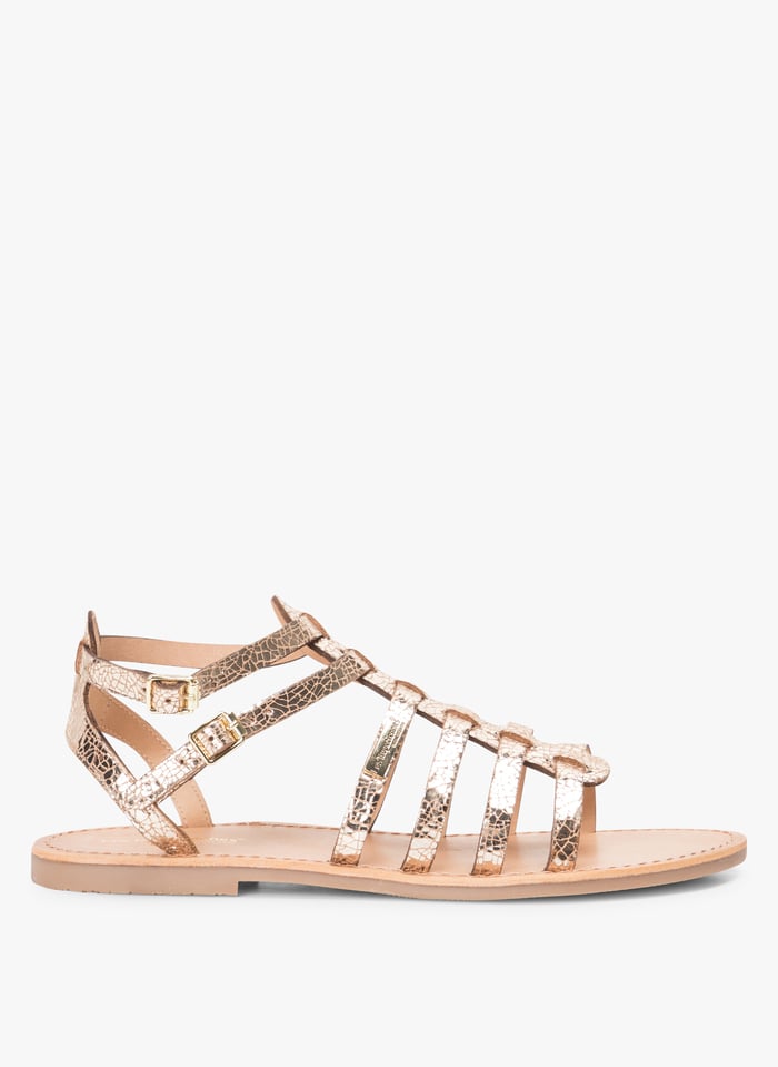 Sandales Plates En Cuir Hikaela Or Craquele Les Tropeziennes Par M