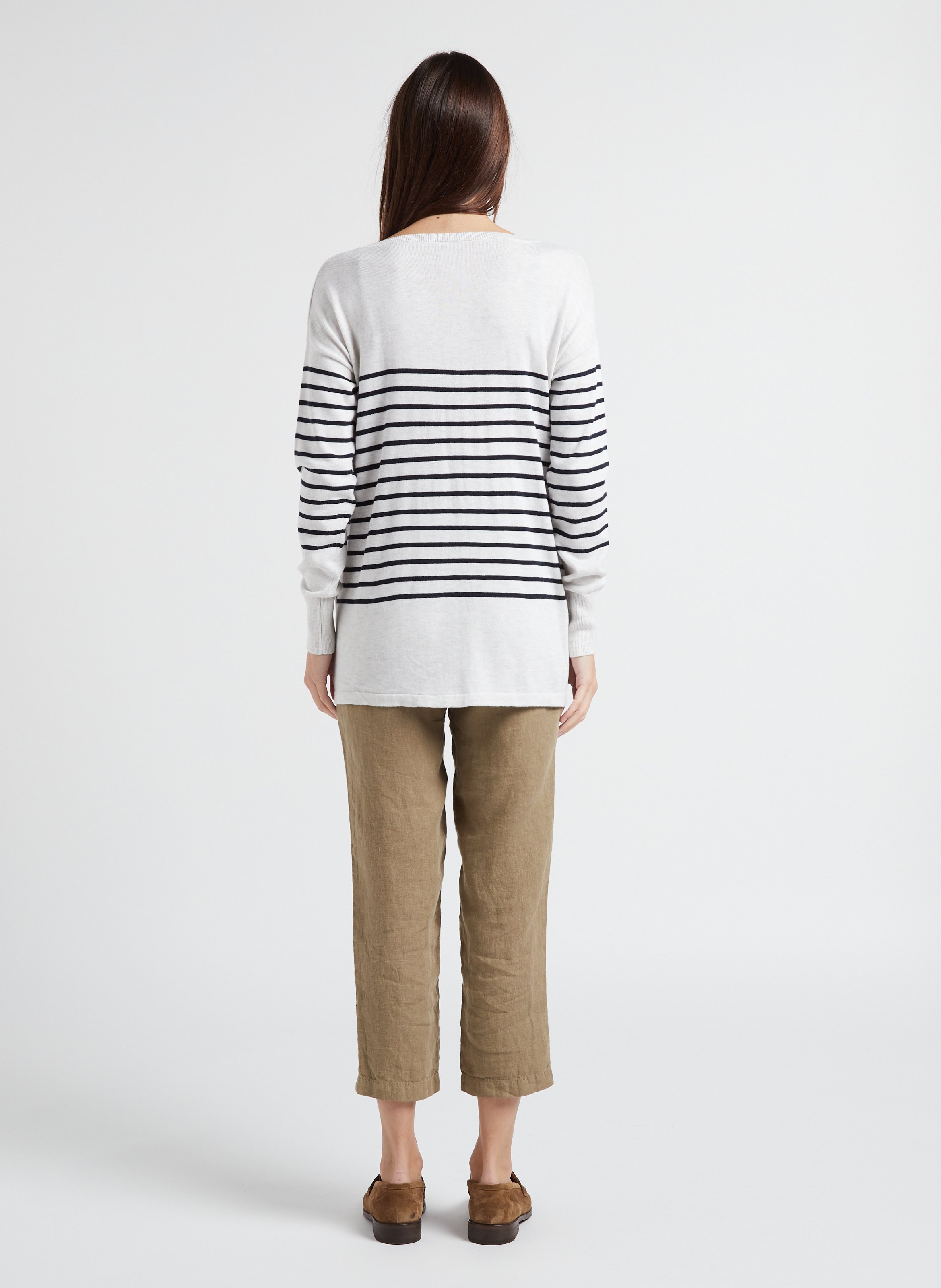 Pull col rond rayé de grossesse en coton mélangé  SERAPHINE Rayé